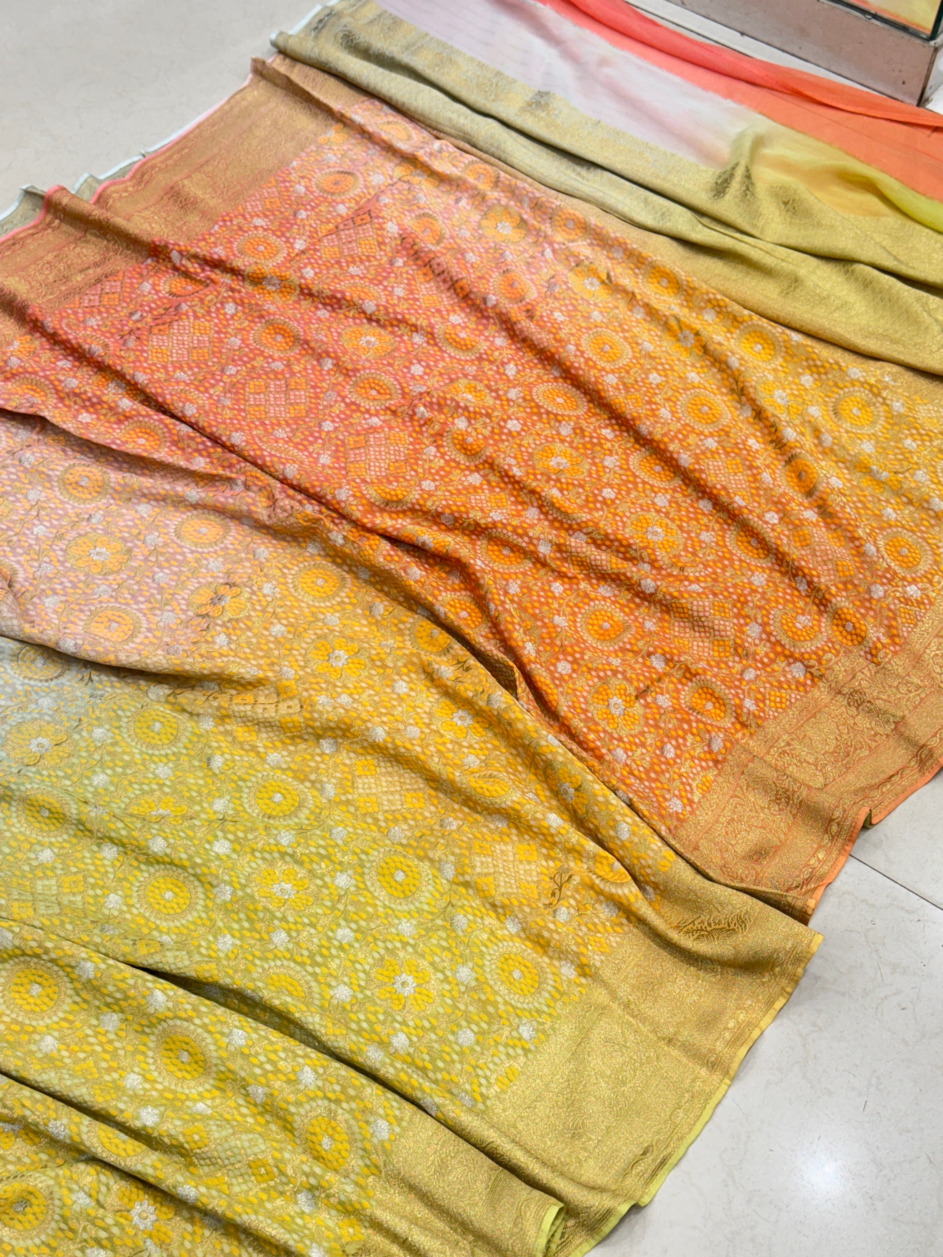 Six Shade Woven Bandhej Georgette Banarasi Saree