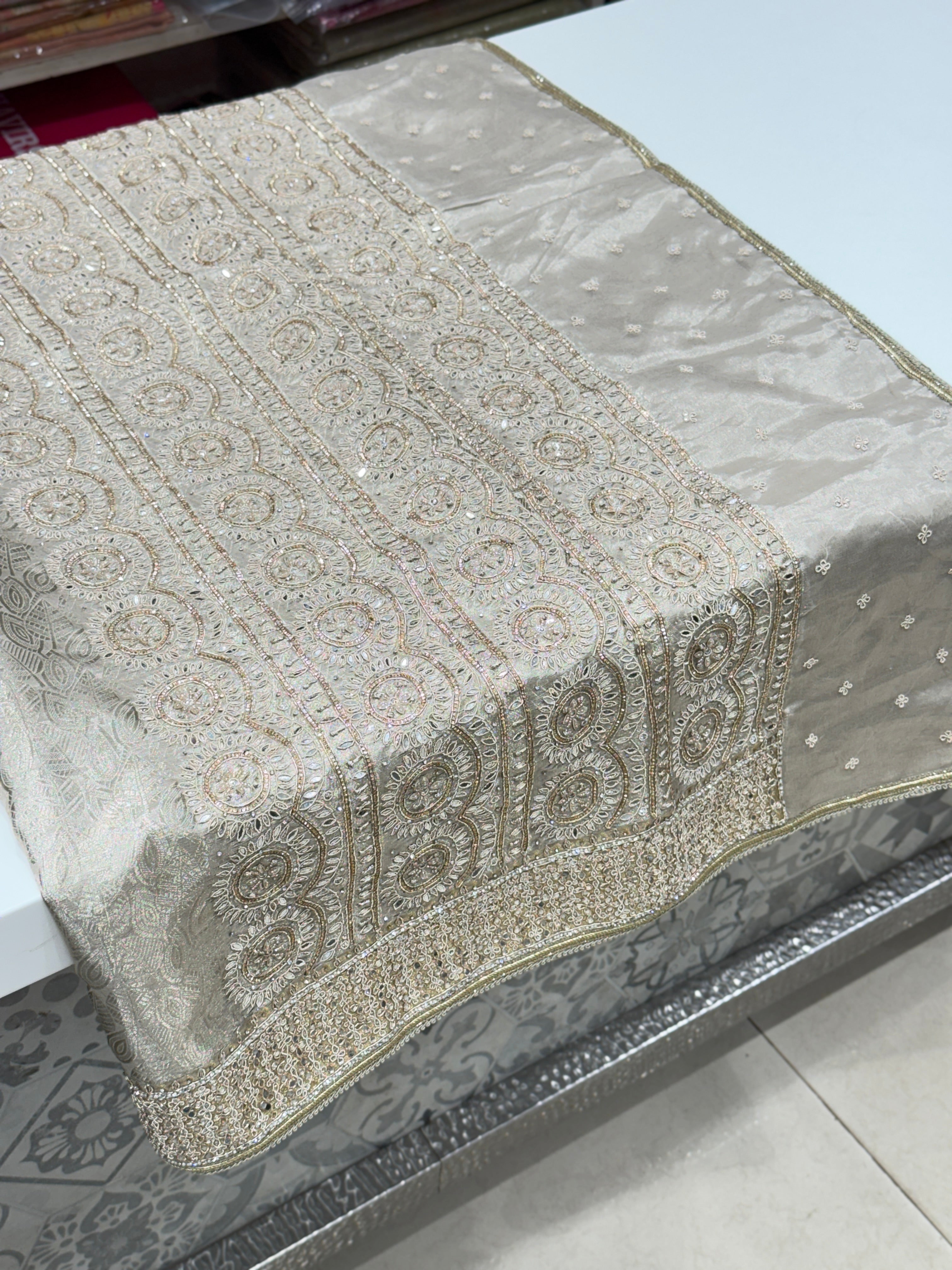 Silver Tissue Kanjivaram Contemporary Hand Embroidery Saree
