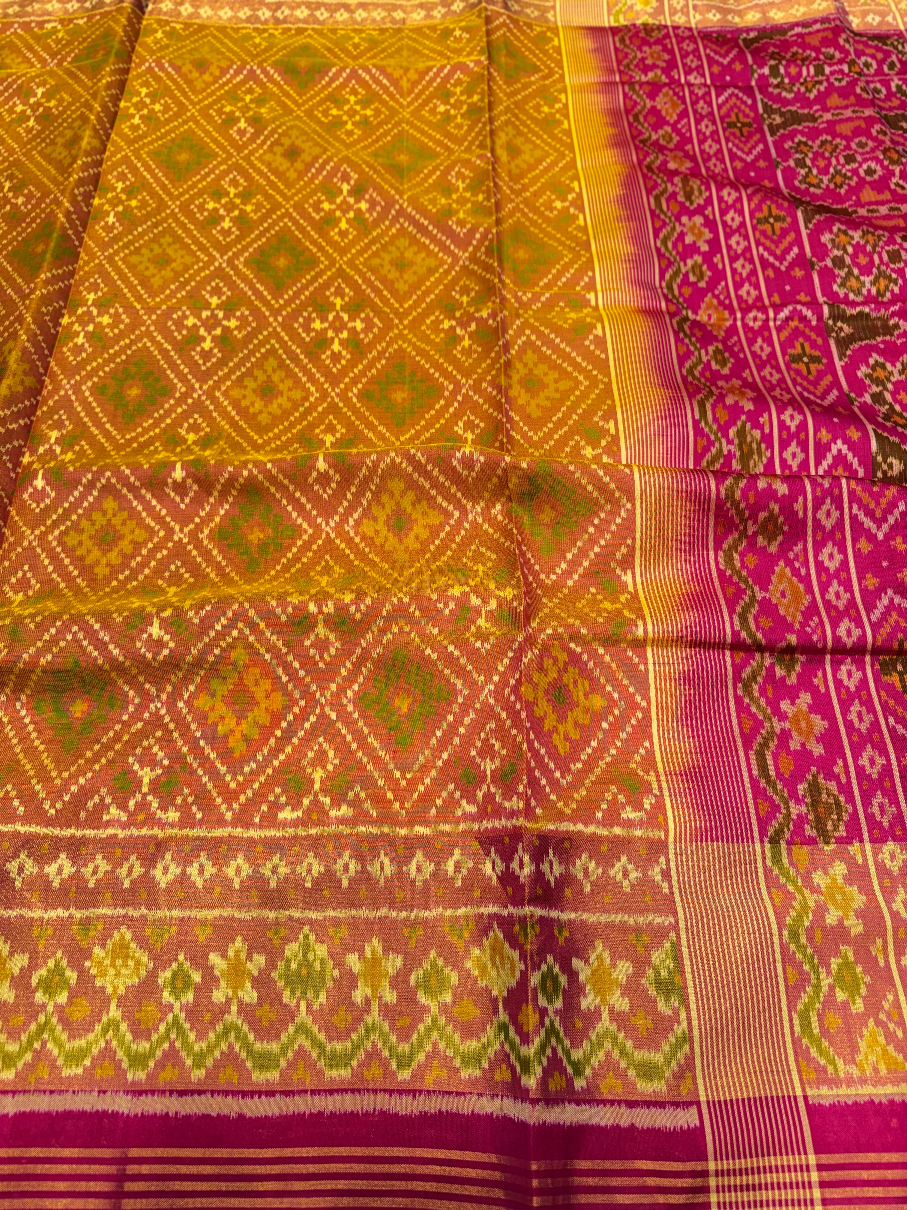 Rust Orange Choktha Bhat Handloom Rajot Ikat Patola Silk Saree