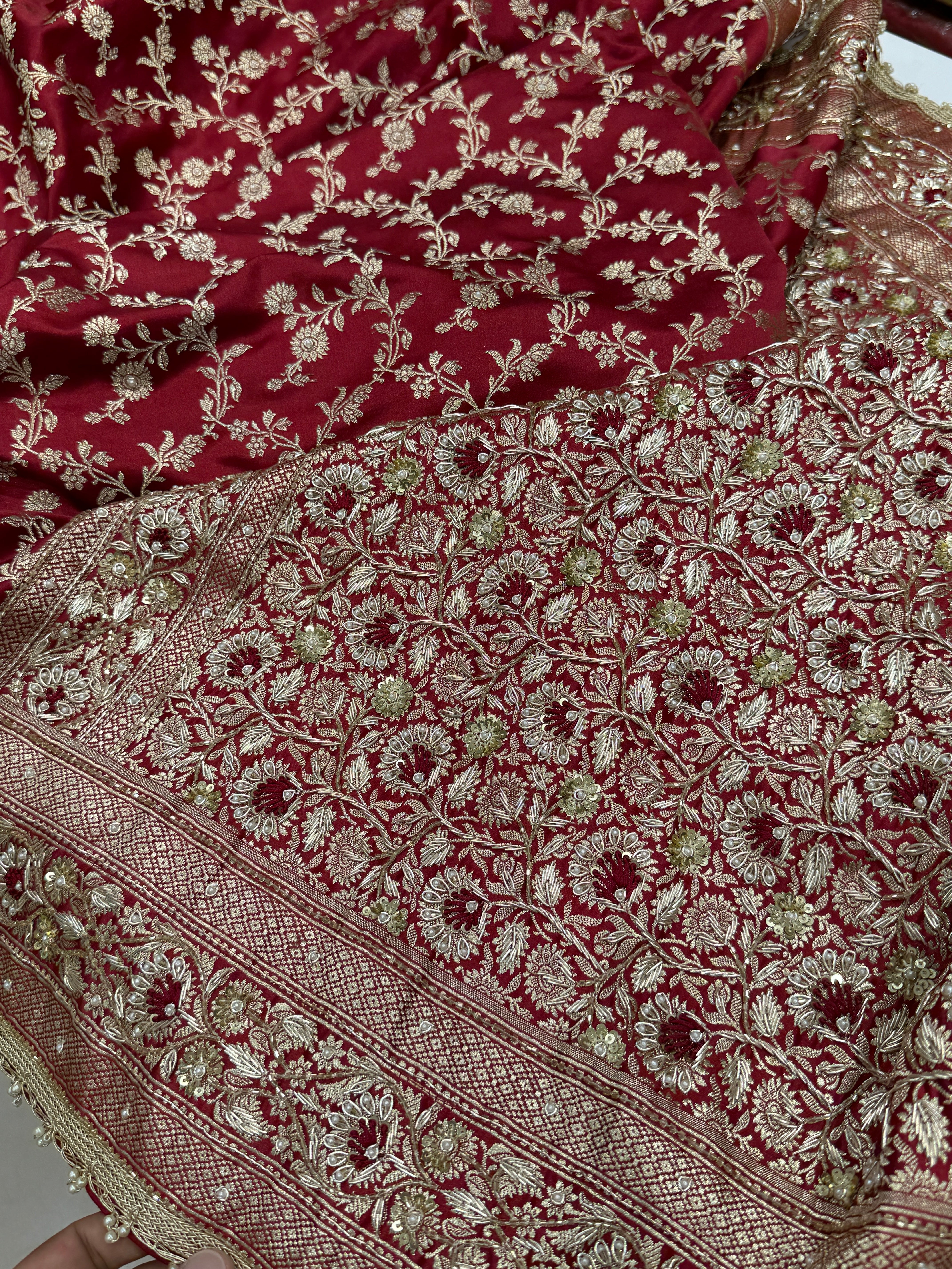 Maroon Banarasi Knot Resham Zardosi Embroidery Silk Saree