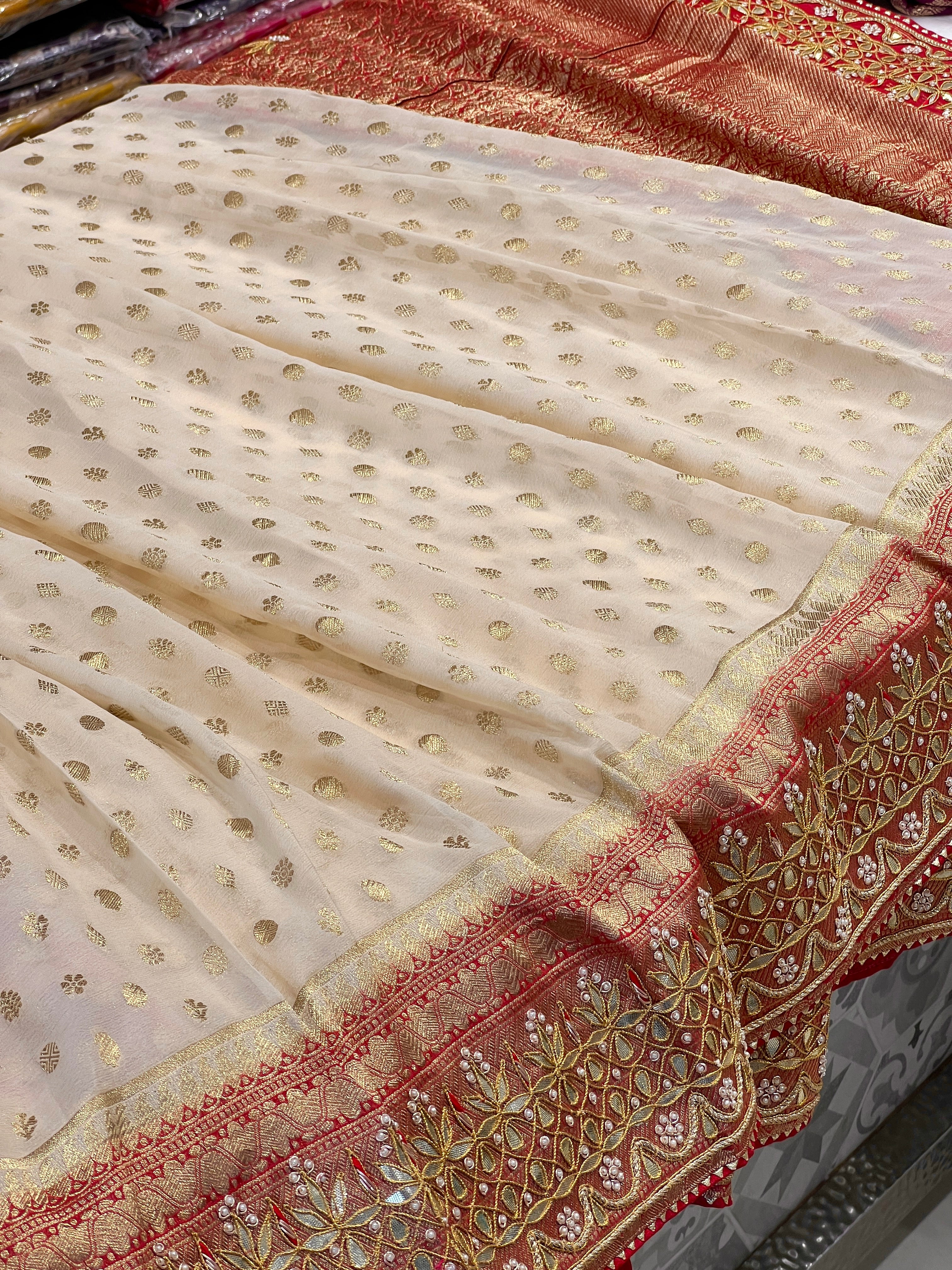 Beige Banarasi Georgette Butti Gotapatti Saree