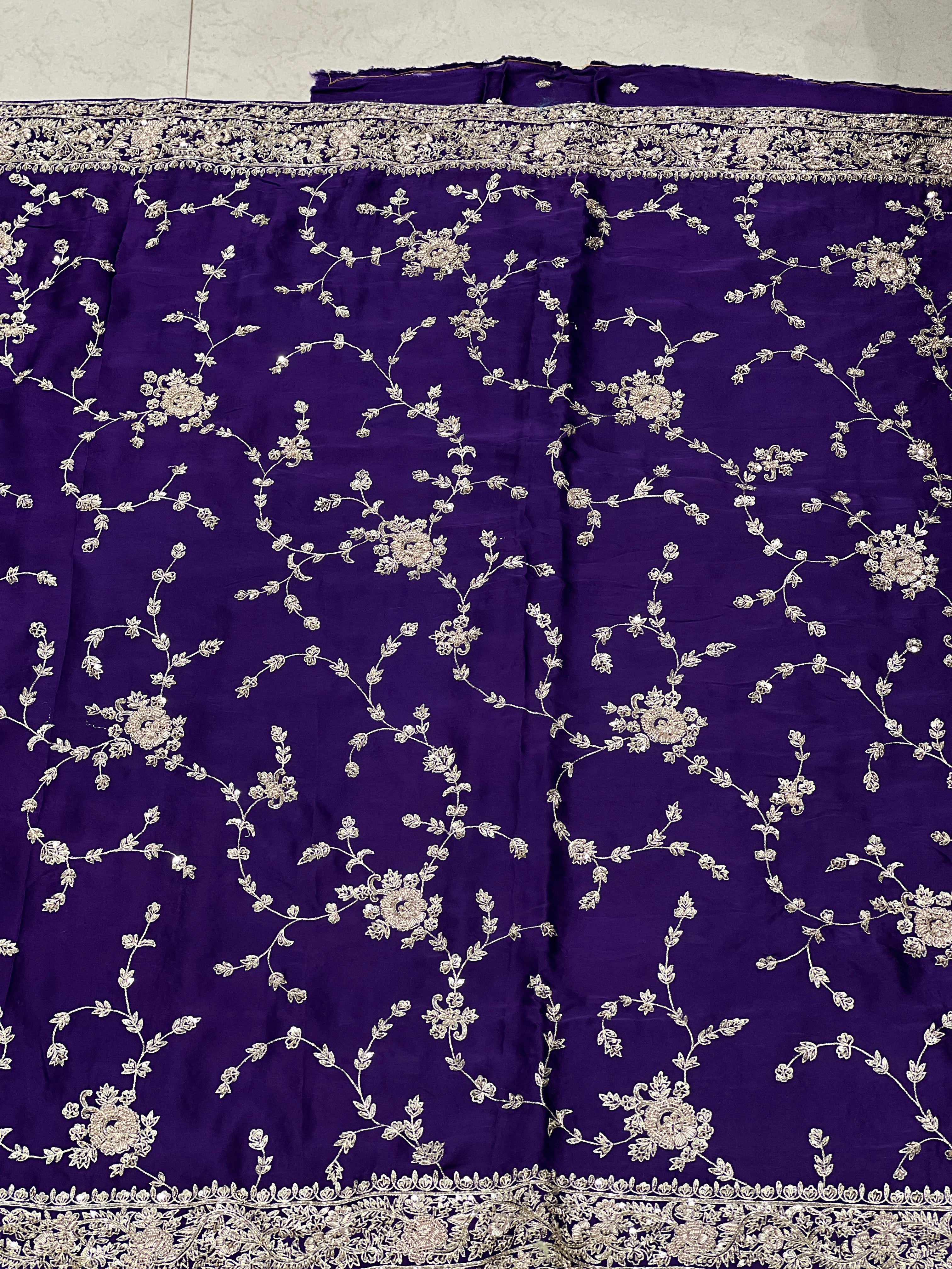 Violet Hand Embroidery Jaal Pure Satin Zardosi Embroidery