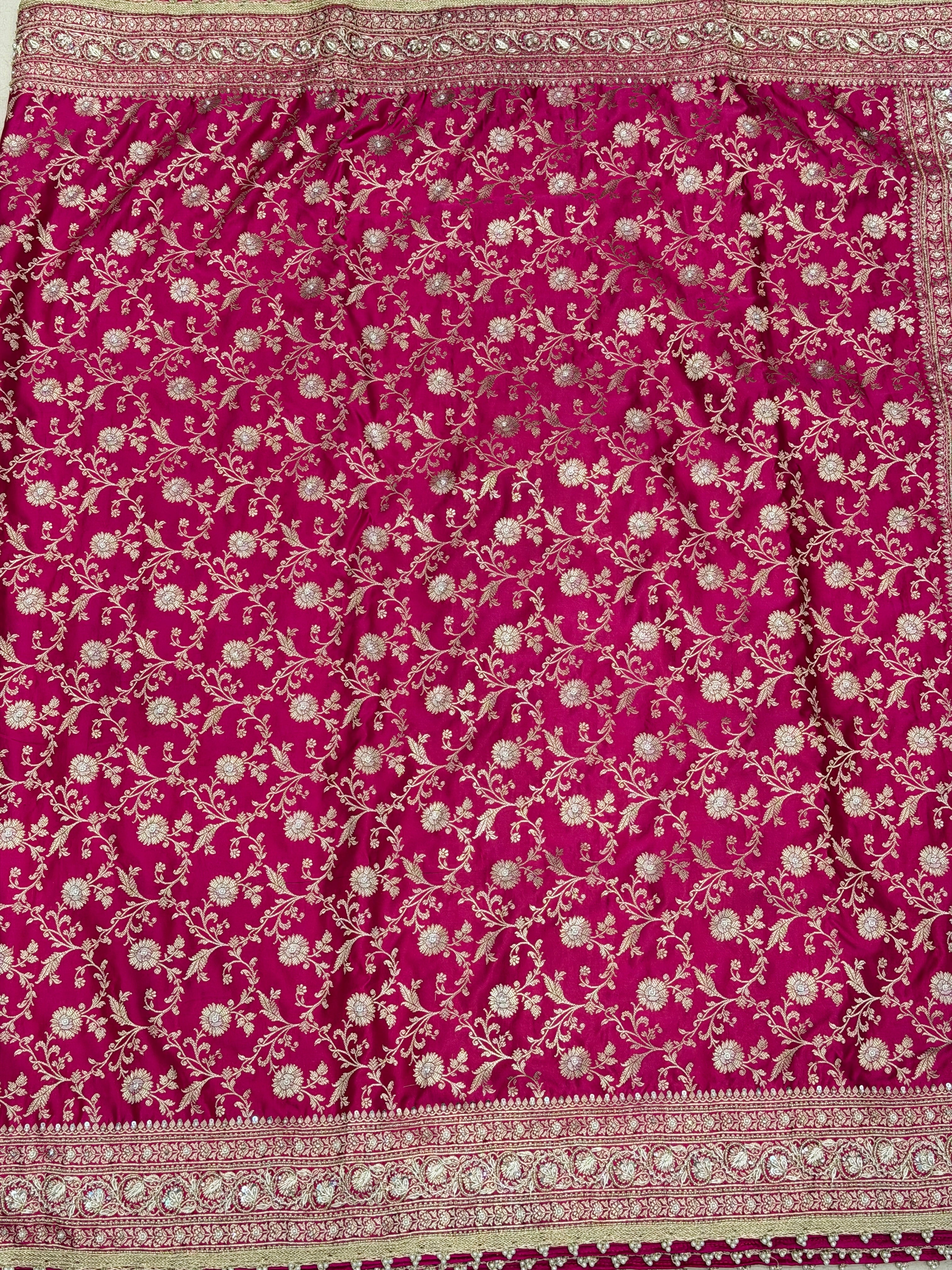 Rani Pink Banarasi Sona Roopa Jaal Zardosi Hand Embroidery Saree