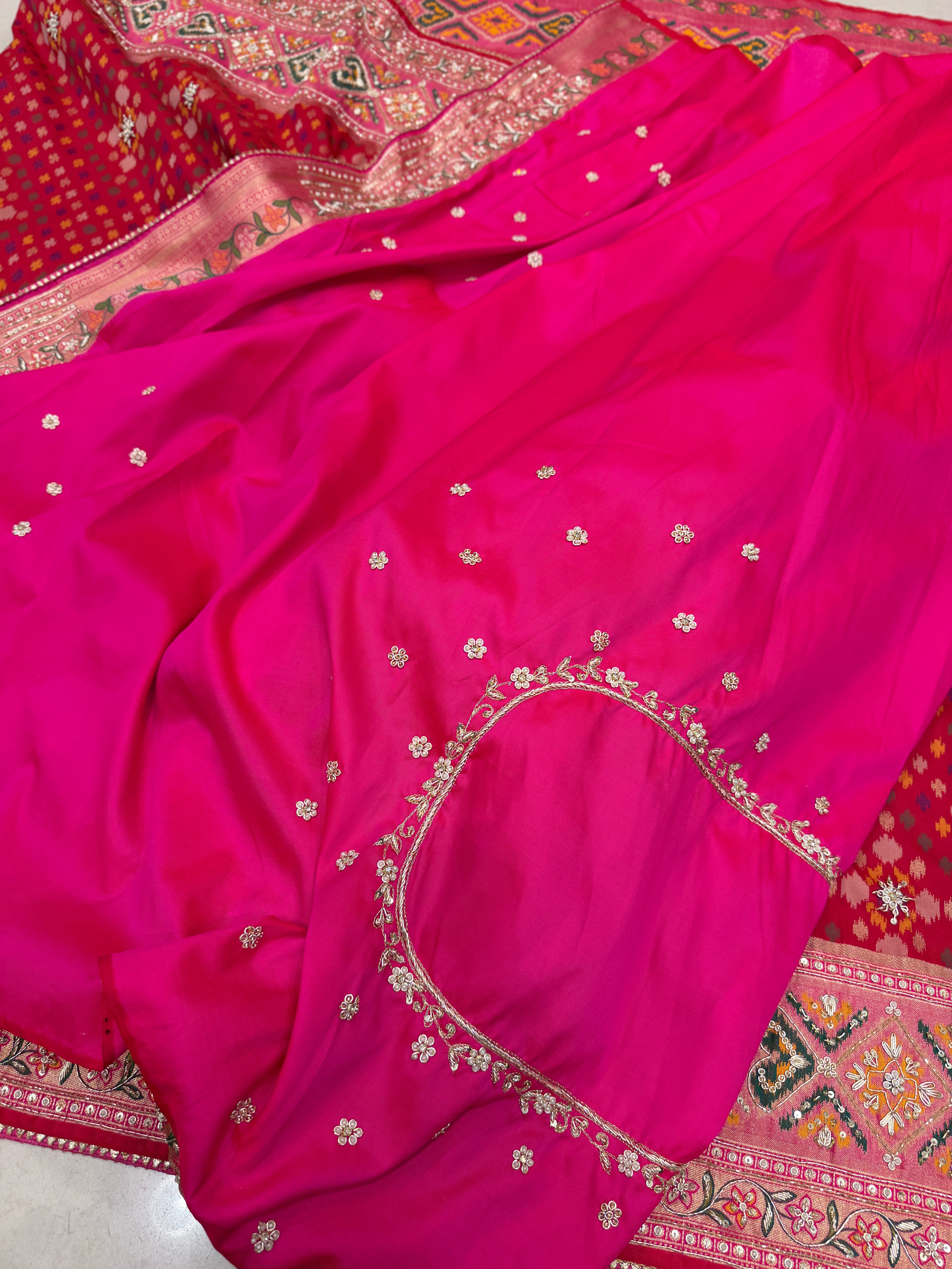 Red Patola Zardosi Hand Embroidery Saree