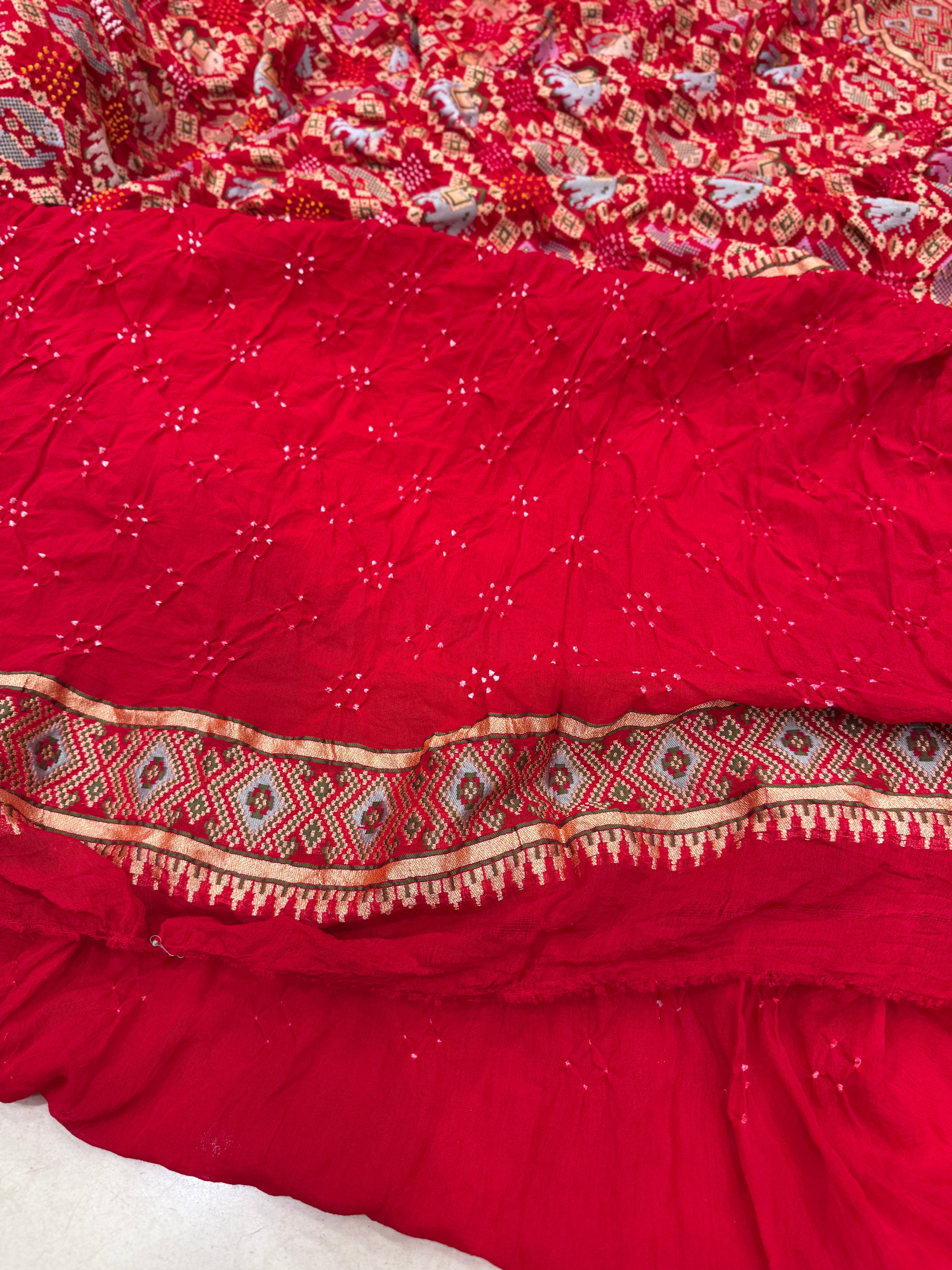 Red Meenakari Patola Bandhej Saree