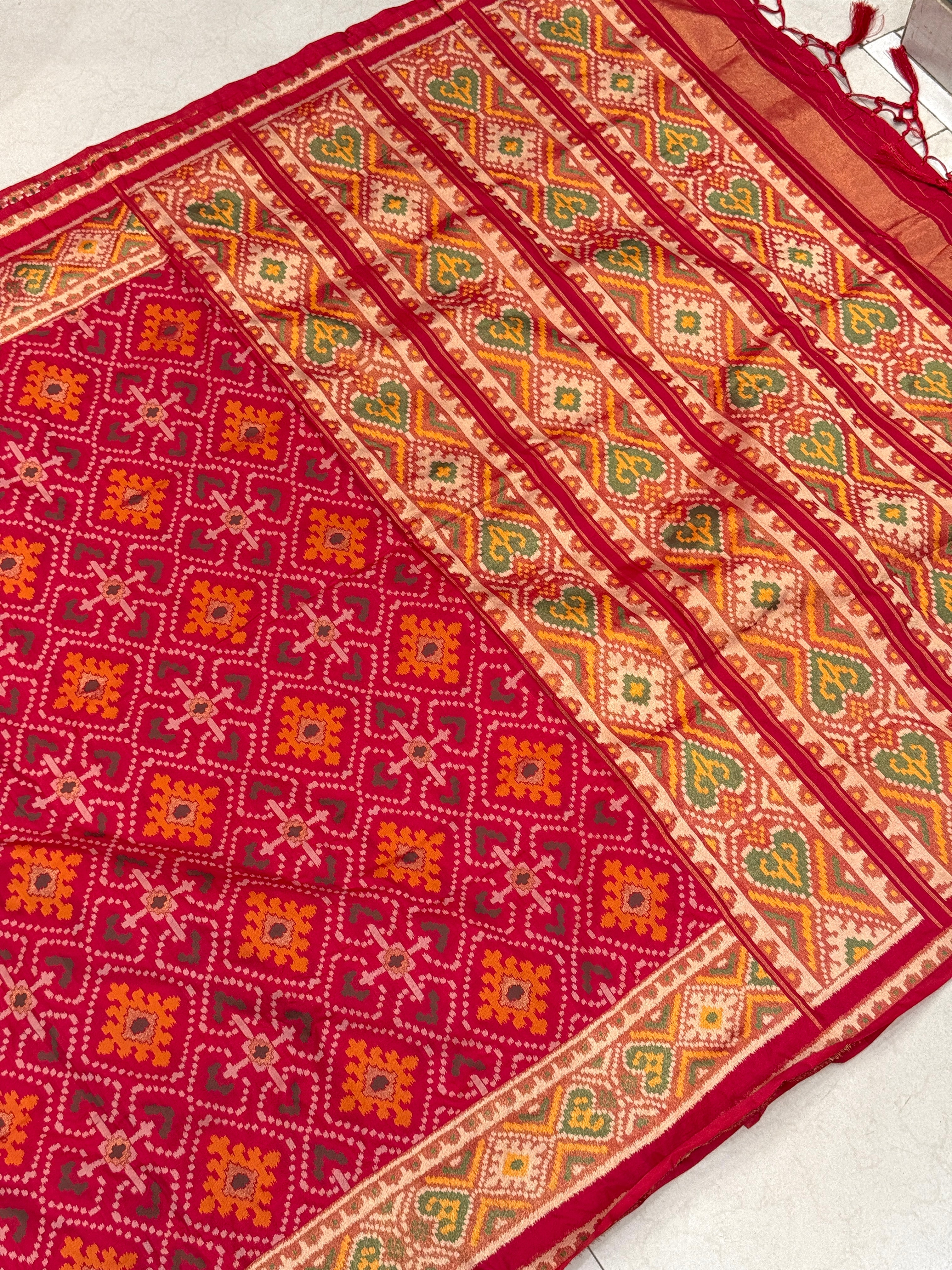 Red Ratan Chowk Semi Silk Weaved Patan Patola Saree