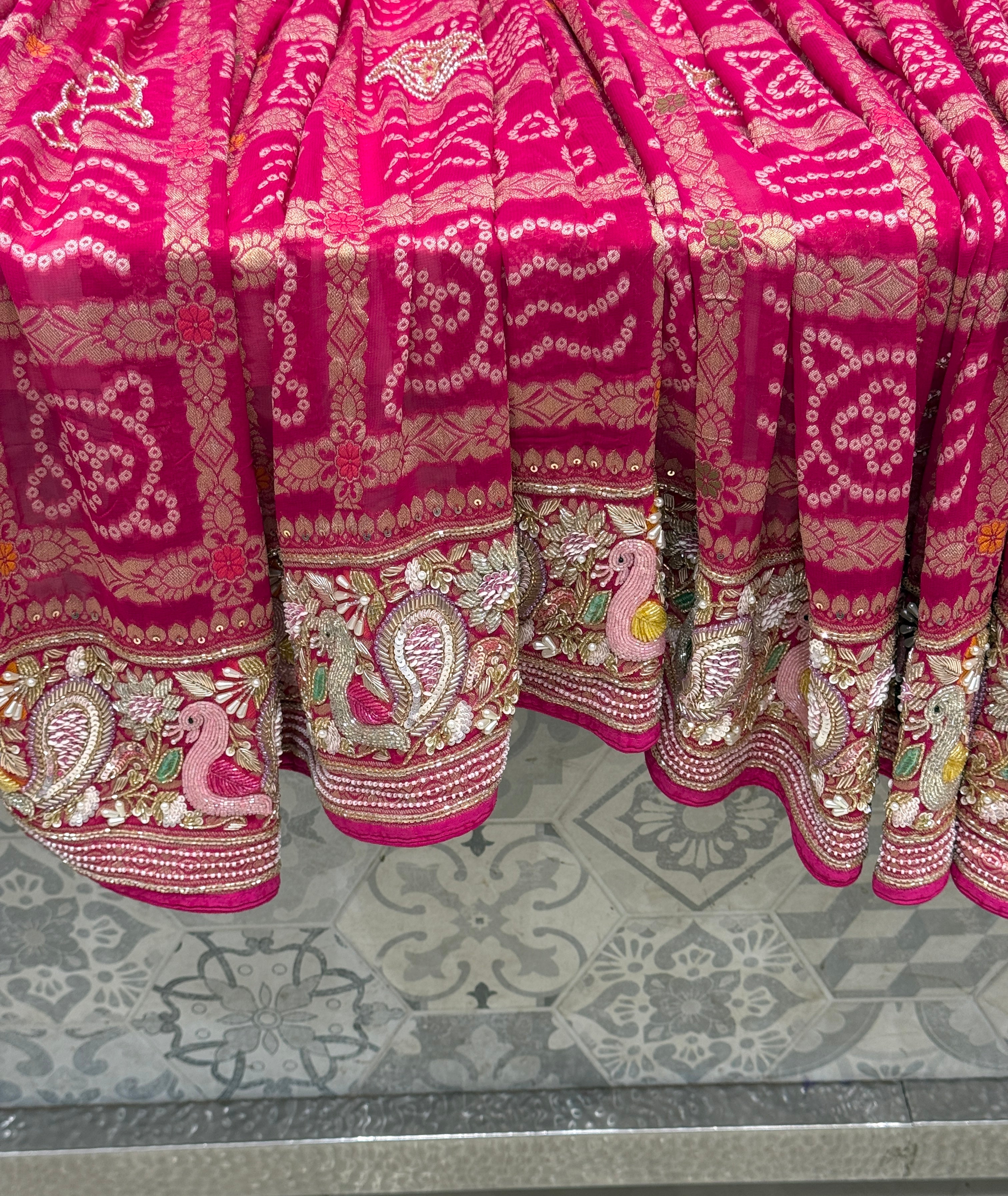 Rani Gharchola Moti Sequin Zardosi Hand Embroidery Georgette Saree