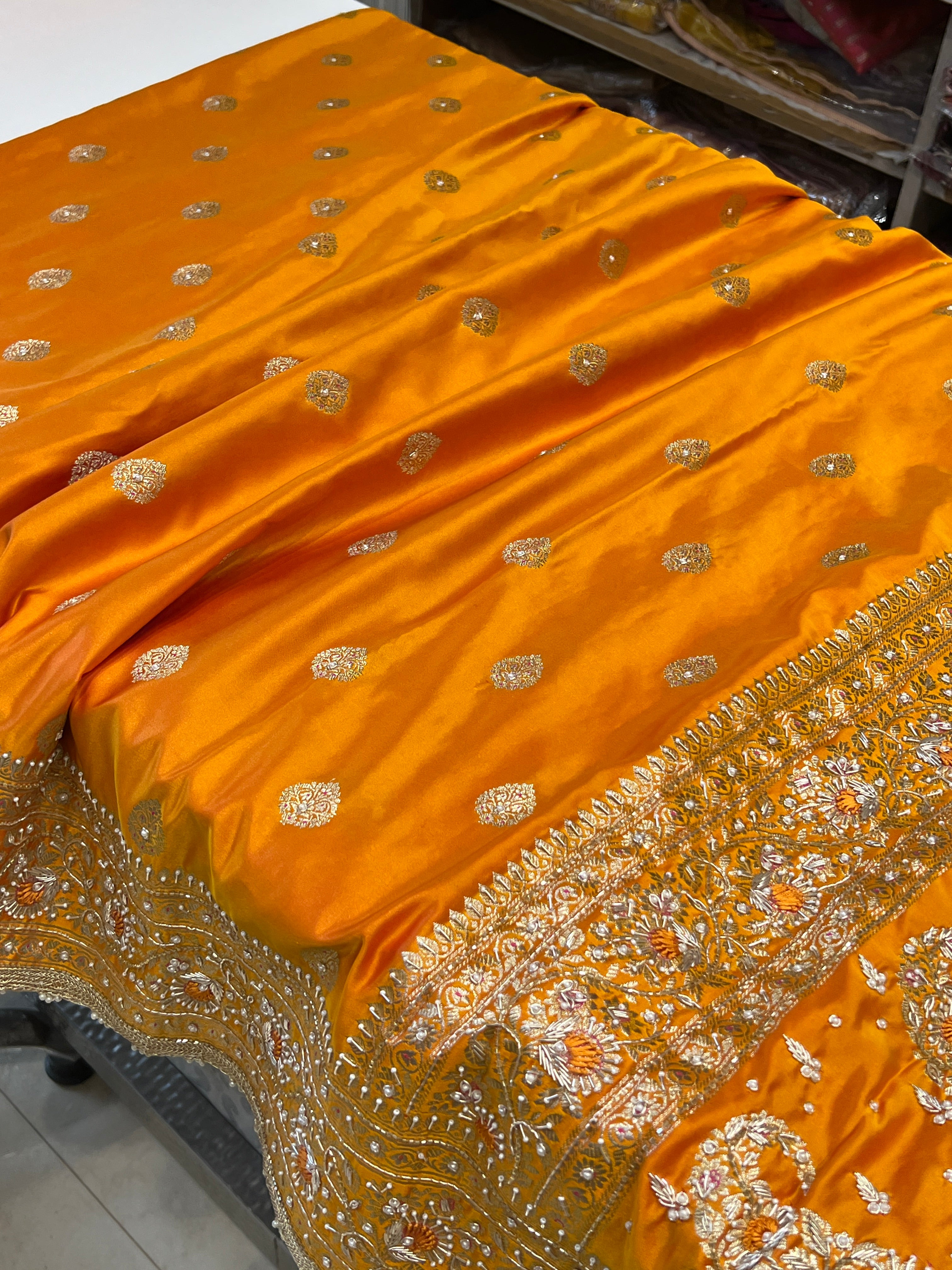 Mango Yellow Banarasi Buttas Resham Zardosi Hand Embroidery