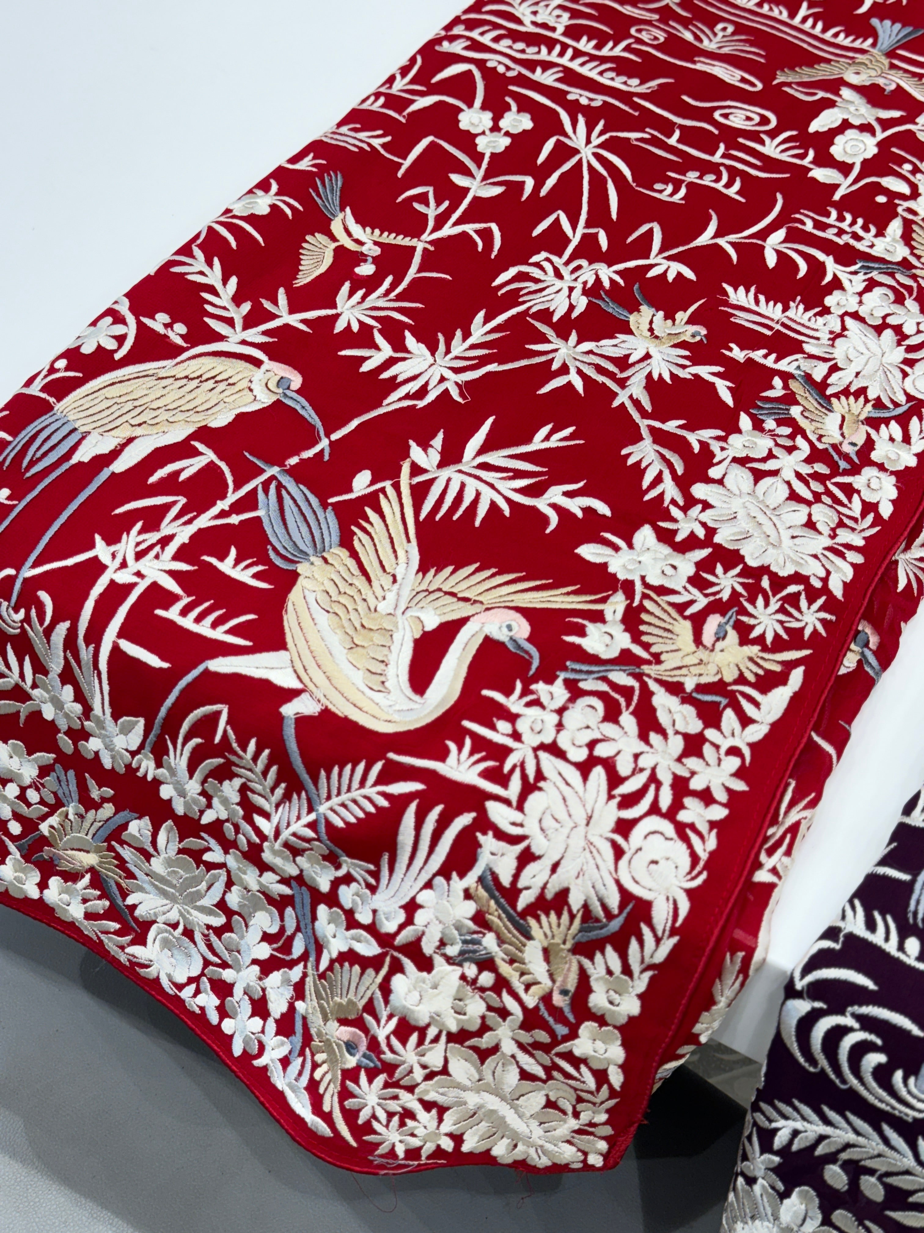 Red Georgette Flamingo Parsi Gara Saree