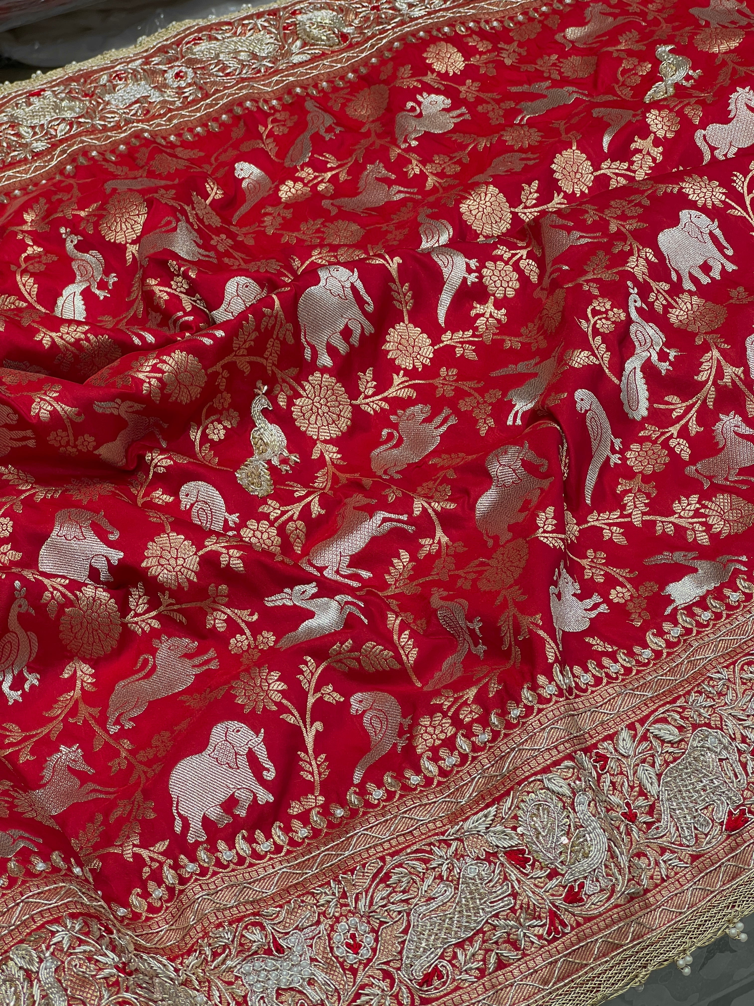 Red Banarasi Shikara Zardosi Saree