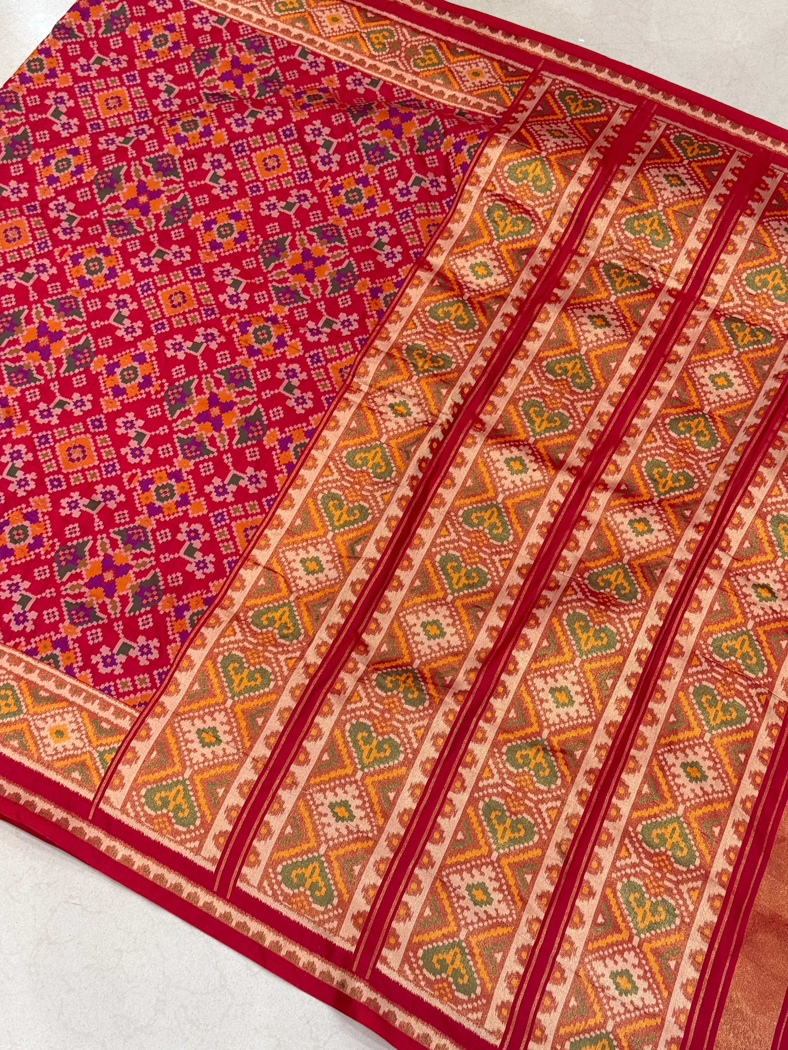 Red Ratan Bhat Semi Silk Weaved Patan Patola Saree