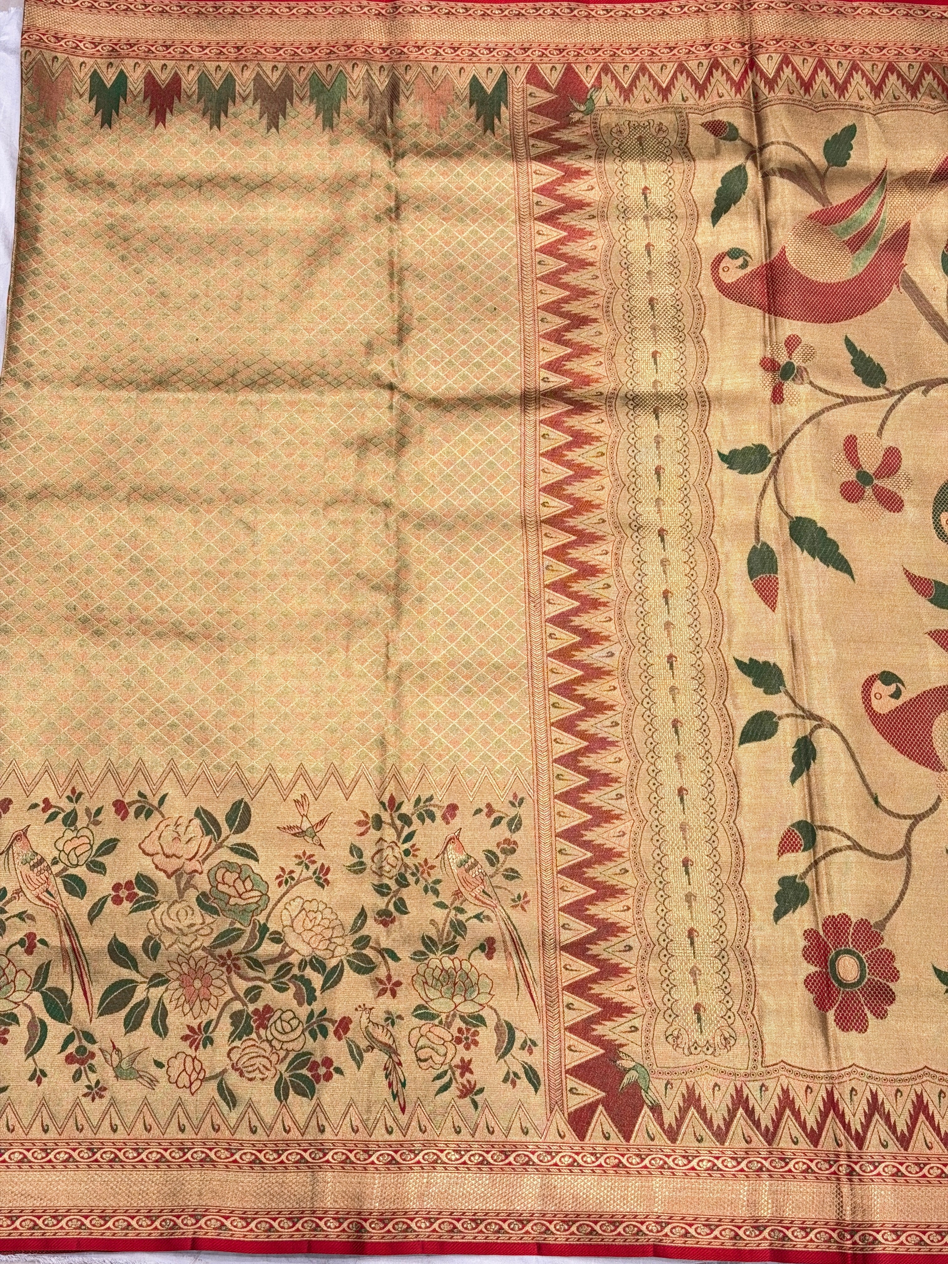 Golden Tissue Meenakari Pallu Handloom Kanjivaram Tissue Silk Saree