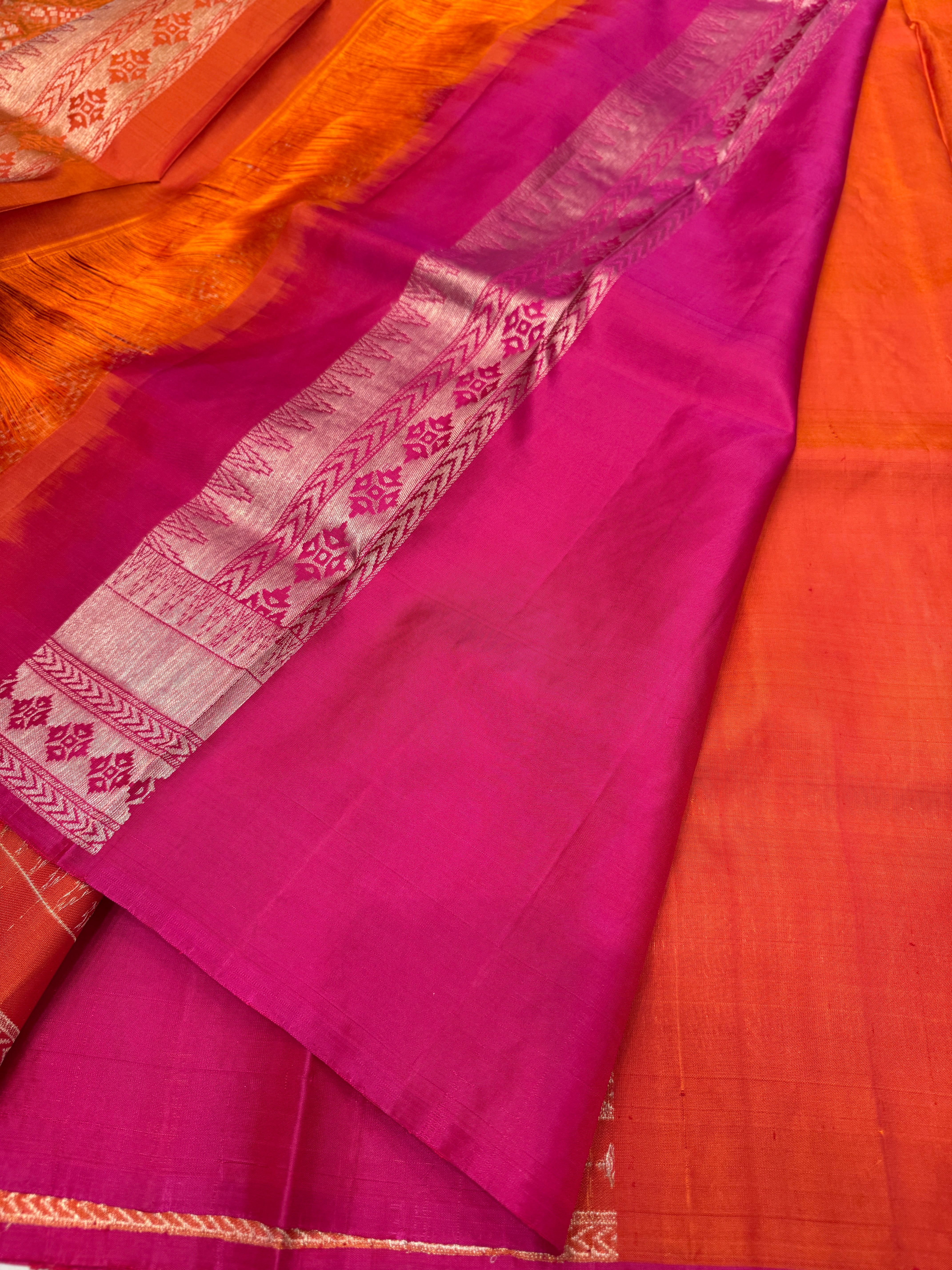 Rust Orange Patola Design Brocade Handloom Kanchipuram Pure Silk Saree