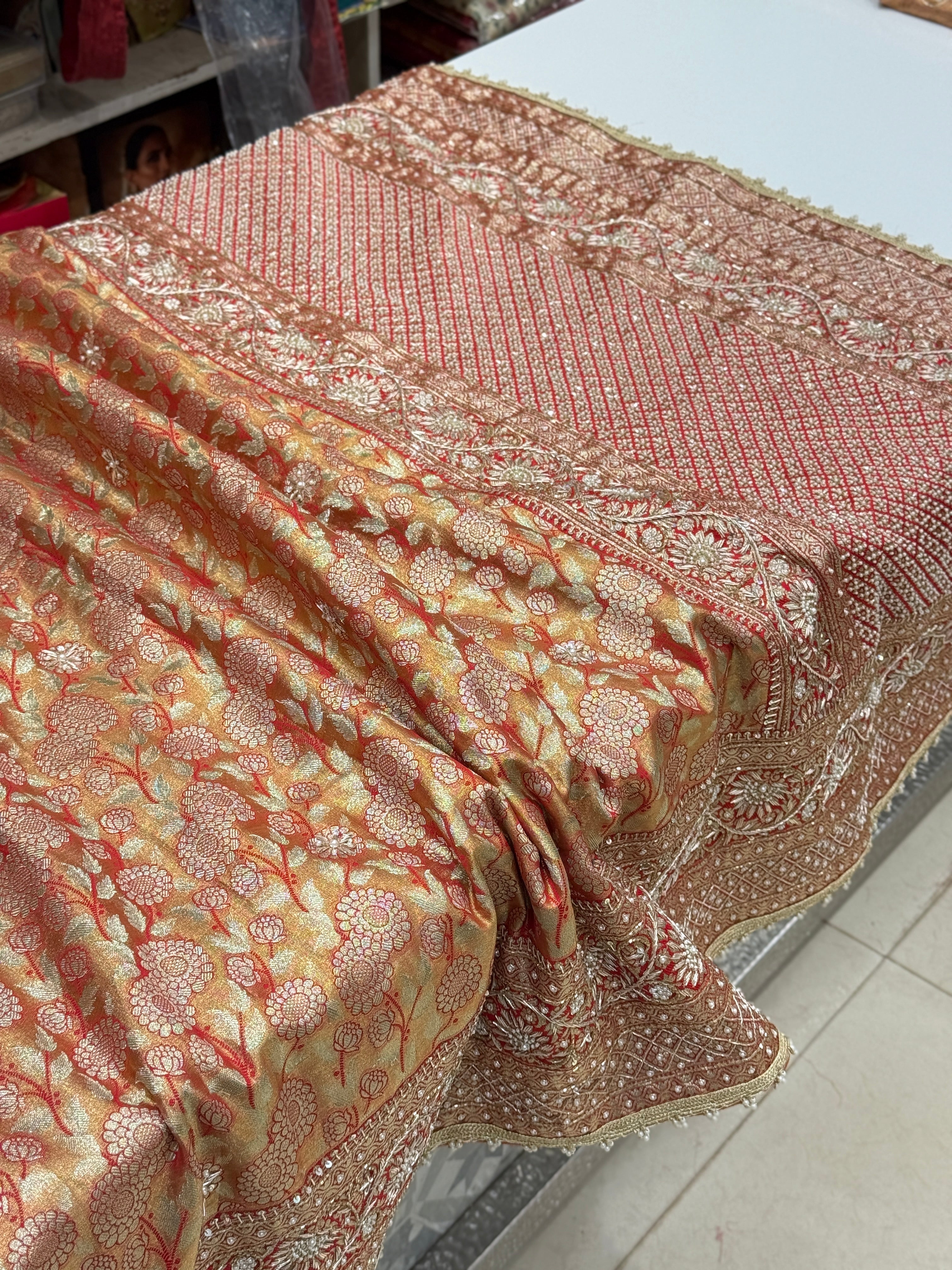 Red Tissue Kanjivaram Zardosi Embroidery Saree