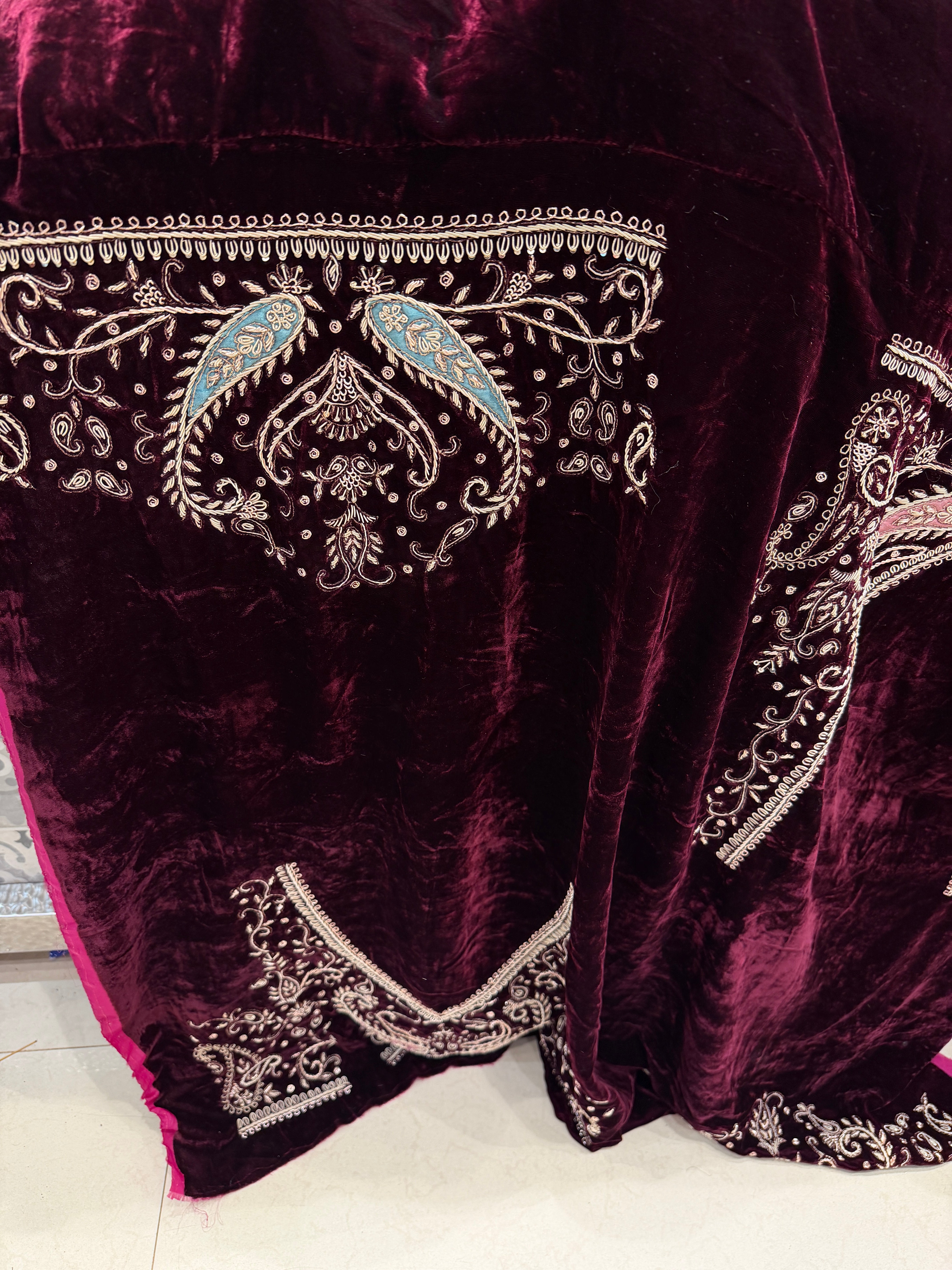 Pure Velvet Zardosi Hand Embroidery Saree