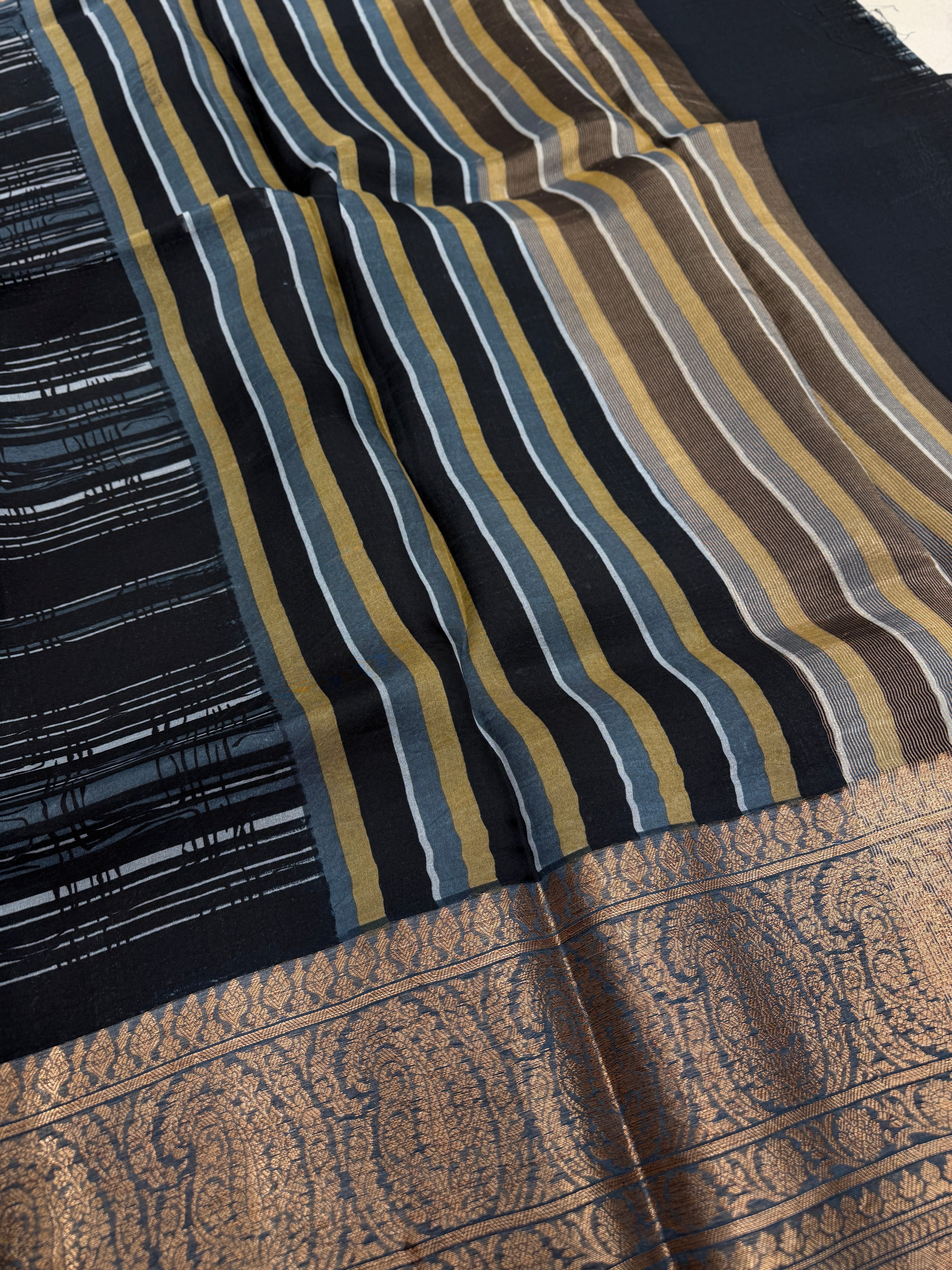 Black Contemporary Pure Banarasi Kora Silk Saree