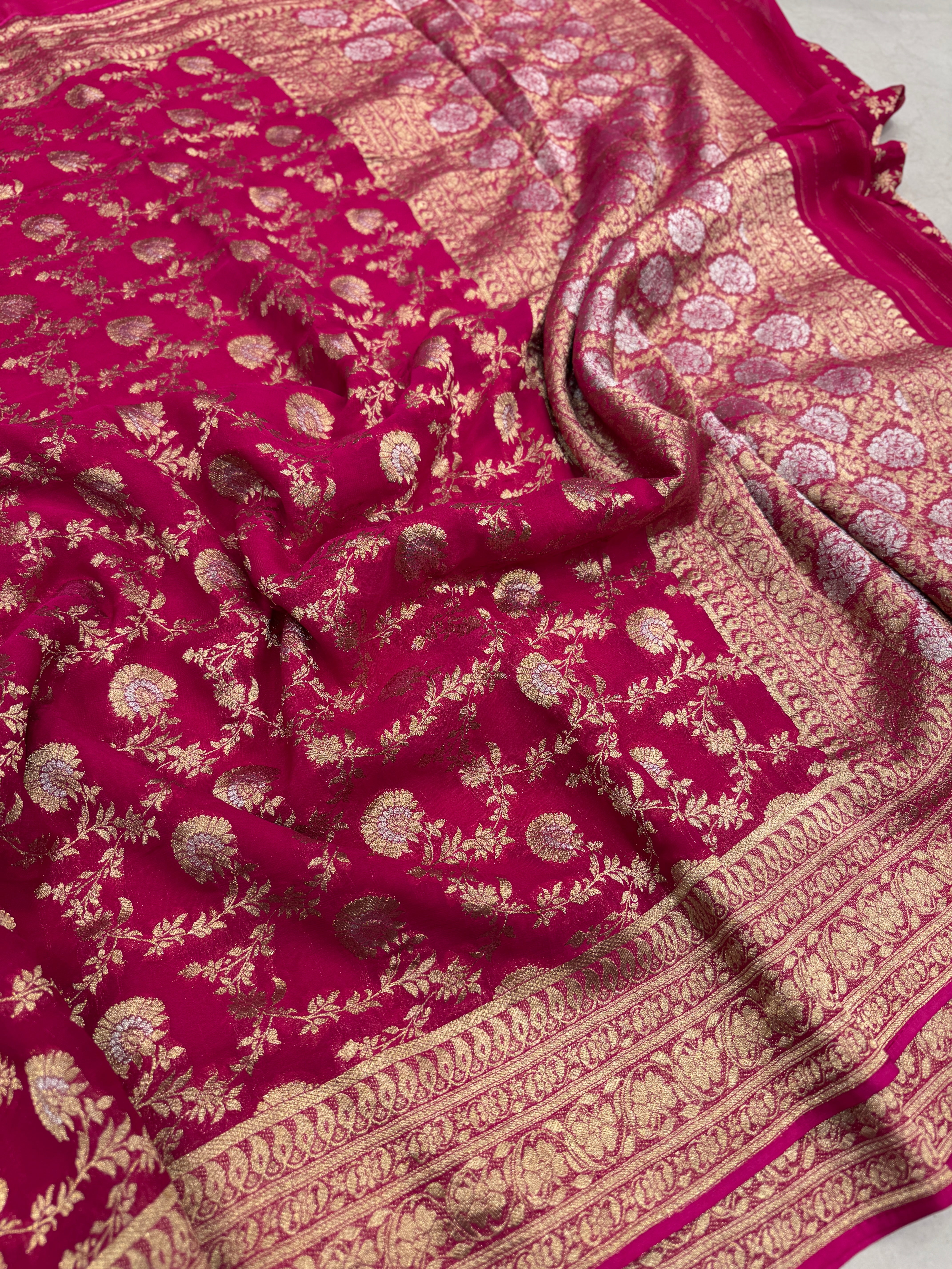 Rani Banarasi Georgette Golden Jaal Saree