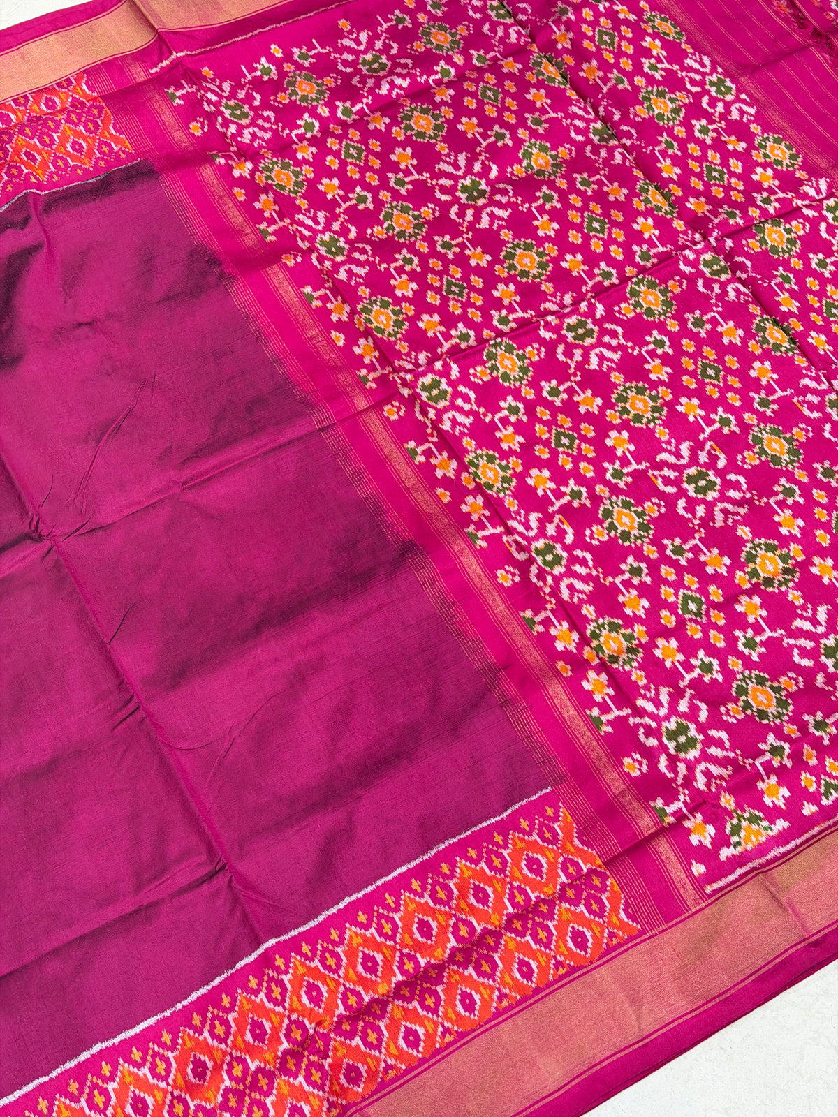 Wine Plain Ikkat Handloom Pure Silk Patola Saree
