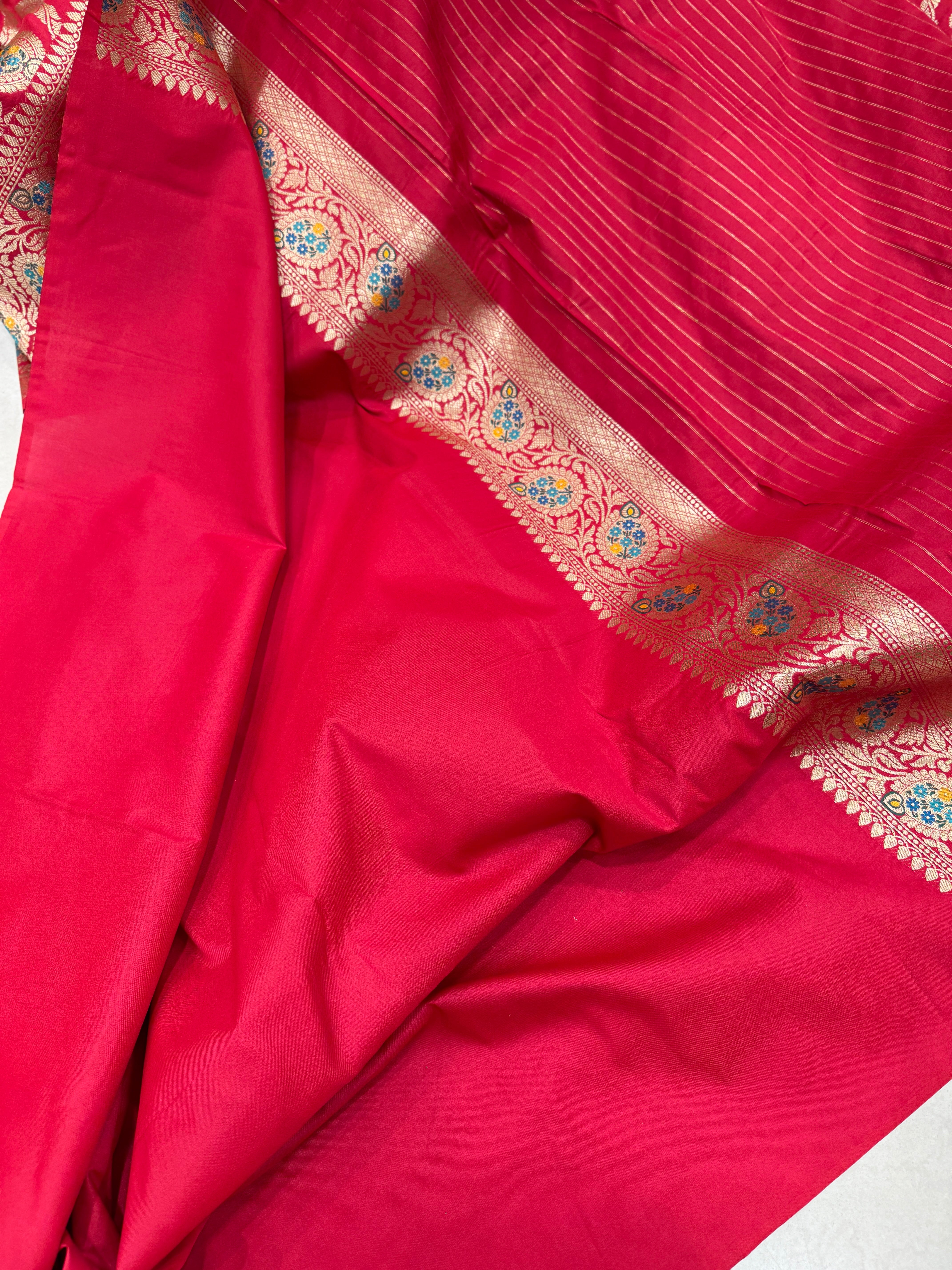 Red Banarasi Silk Meenakari Butta Saree