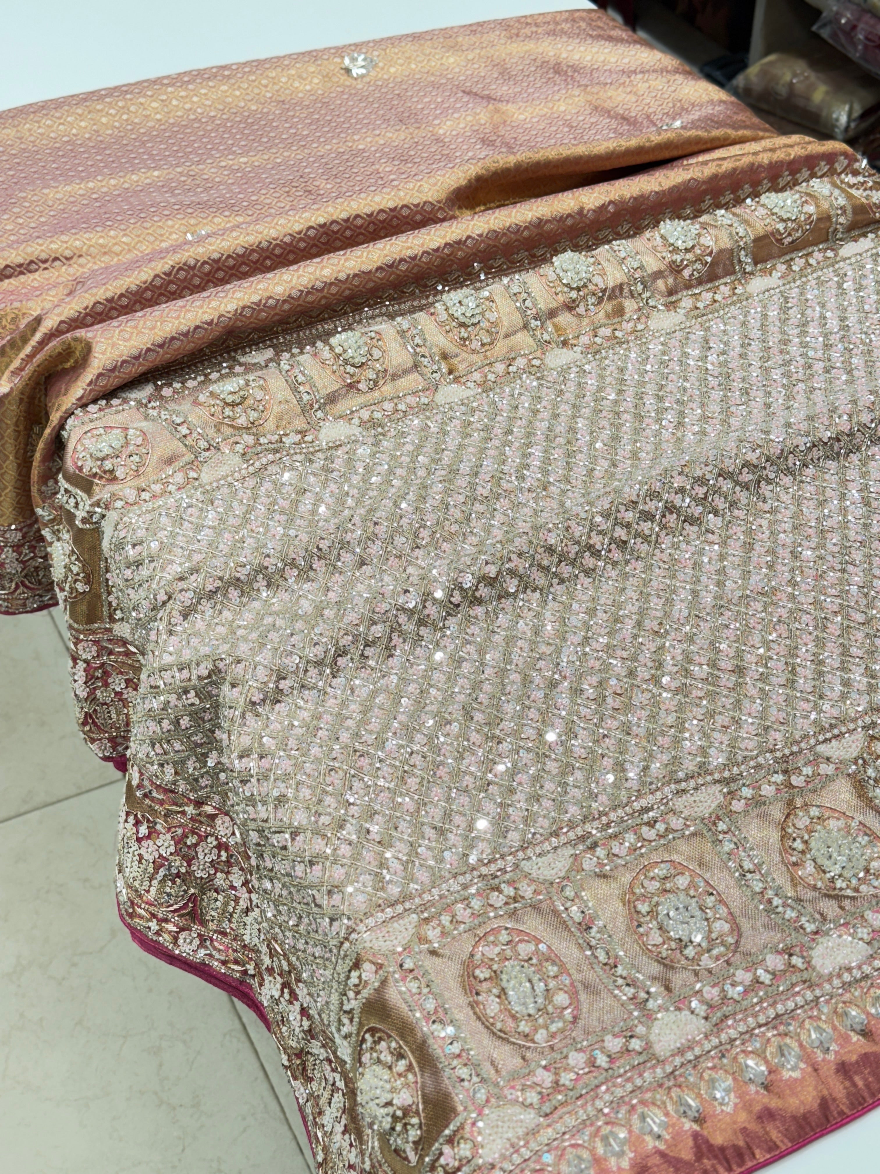 Pink Tissue Kanjivaram Hand Embroidery Saree