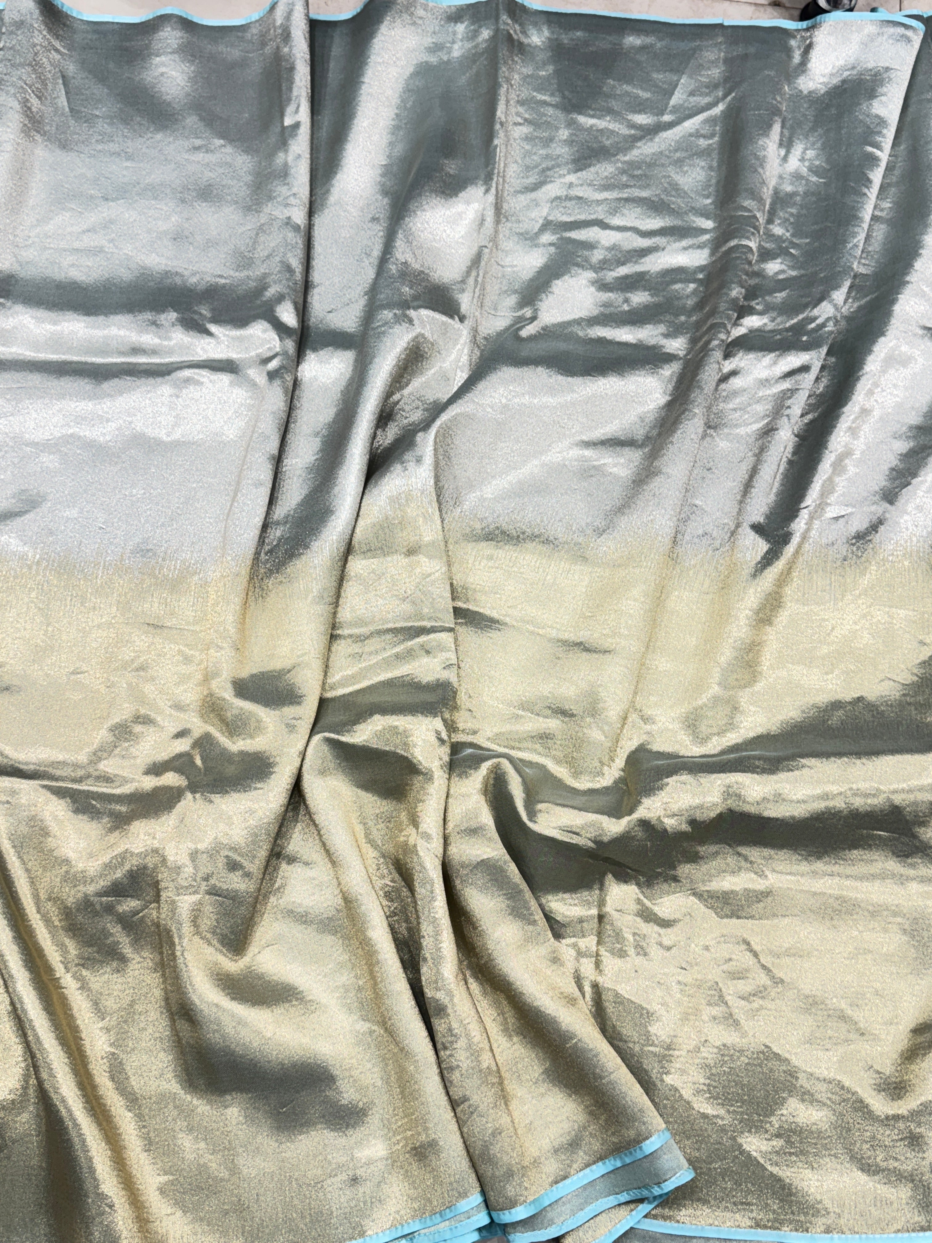 Light Blue Gold Silver Half Half Contemporary Banarasi Tissue Silk Saree