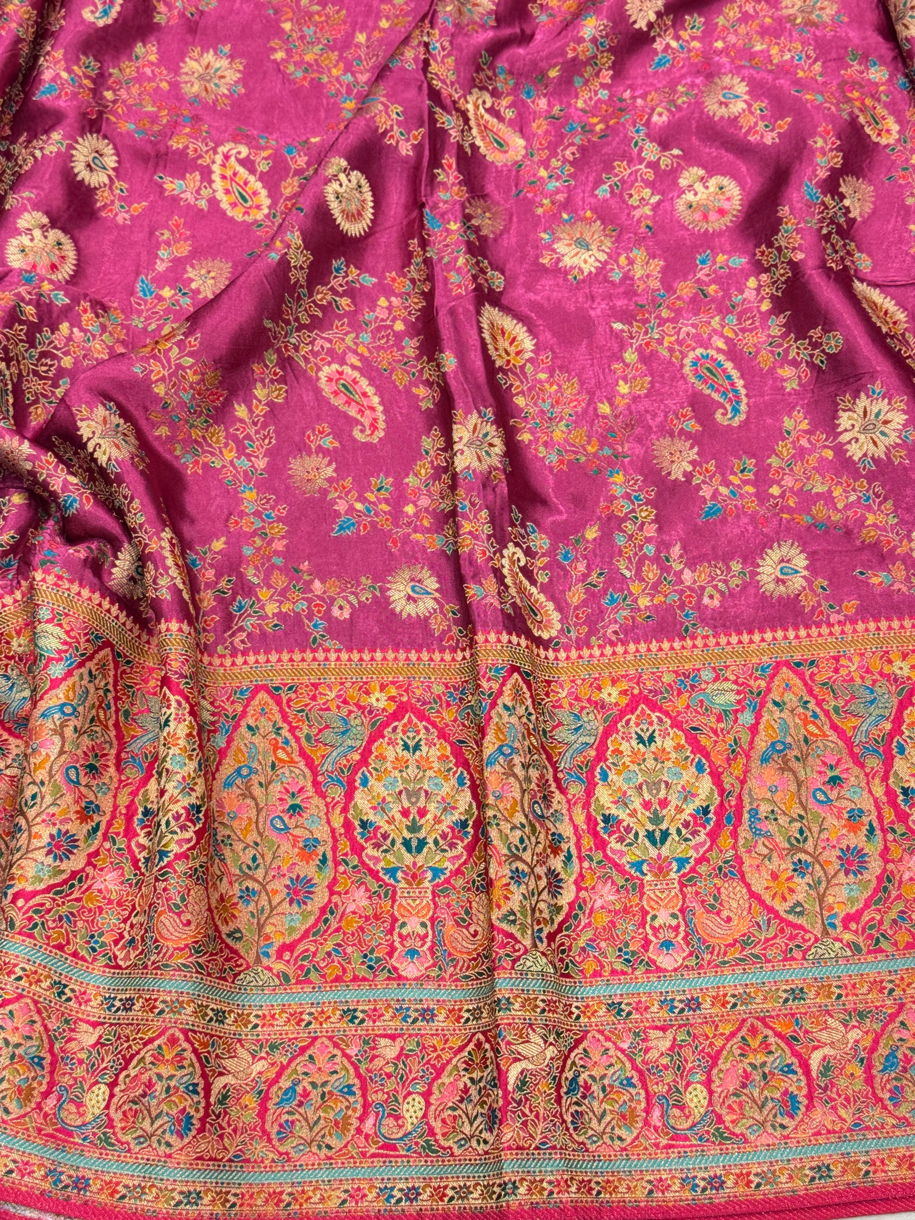 Rasberry Pink Banarasi Modal Rangkat Meenakari Jaal Big Border Saree