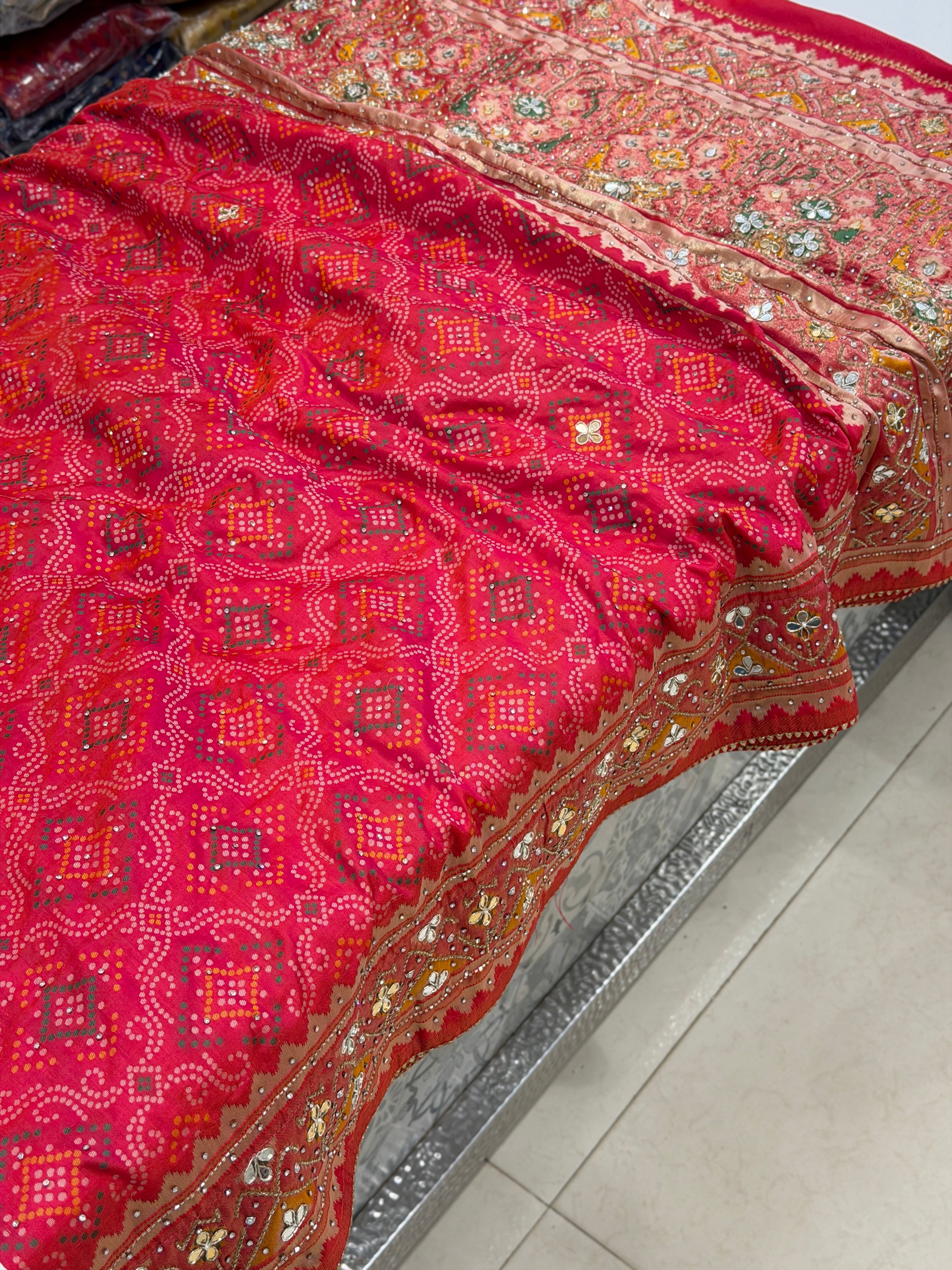 Rani Pink Patola Bandhej Saree Hand Embroidery Saree