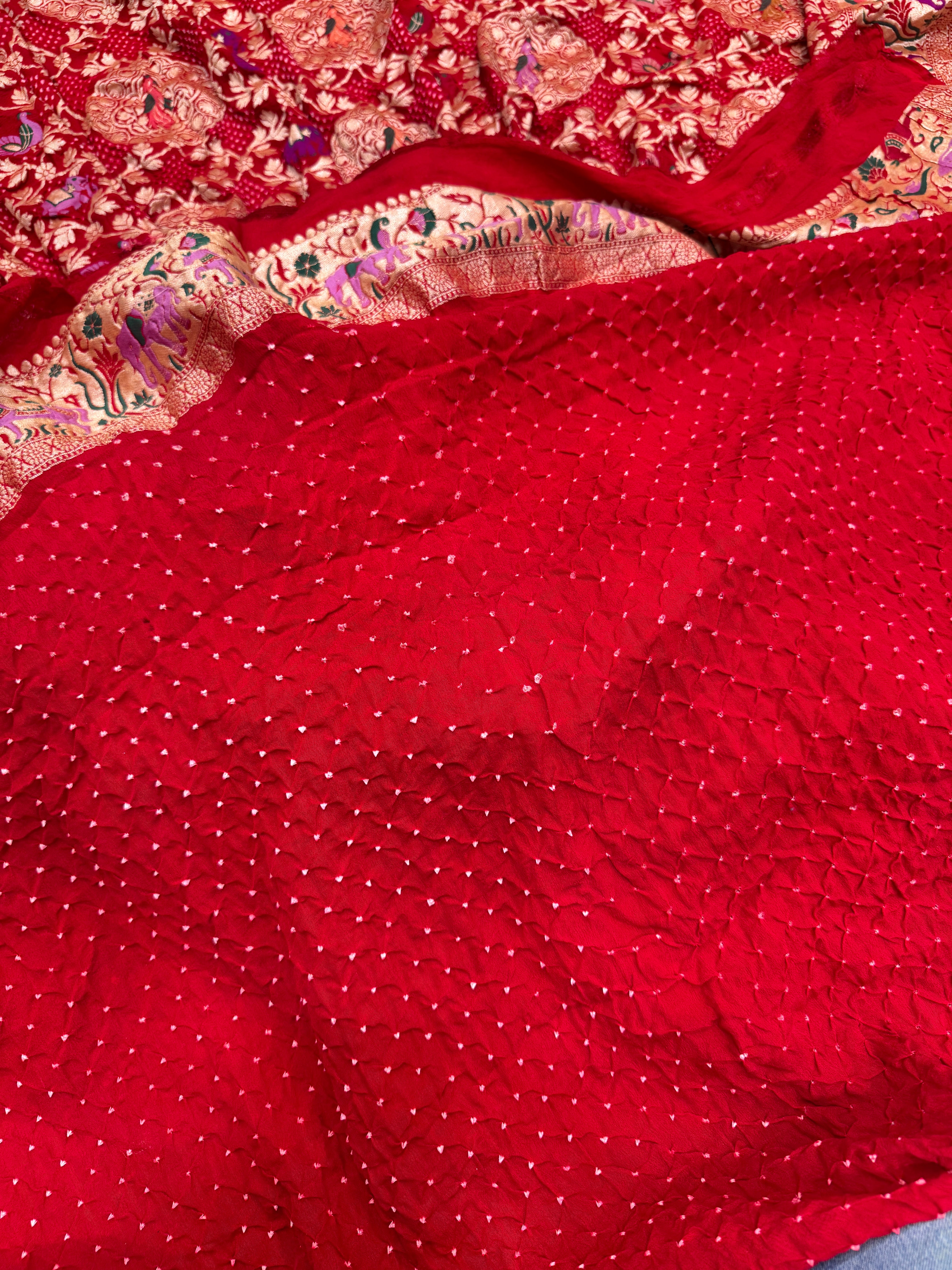 Red Meenakari Rai Bandhej Shikara Saree