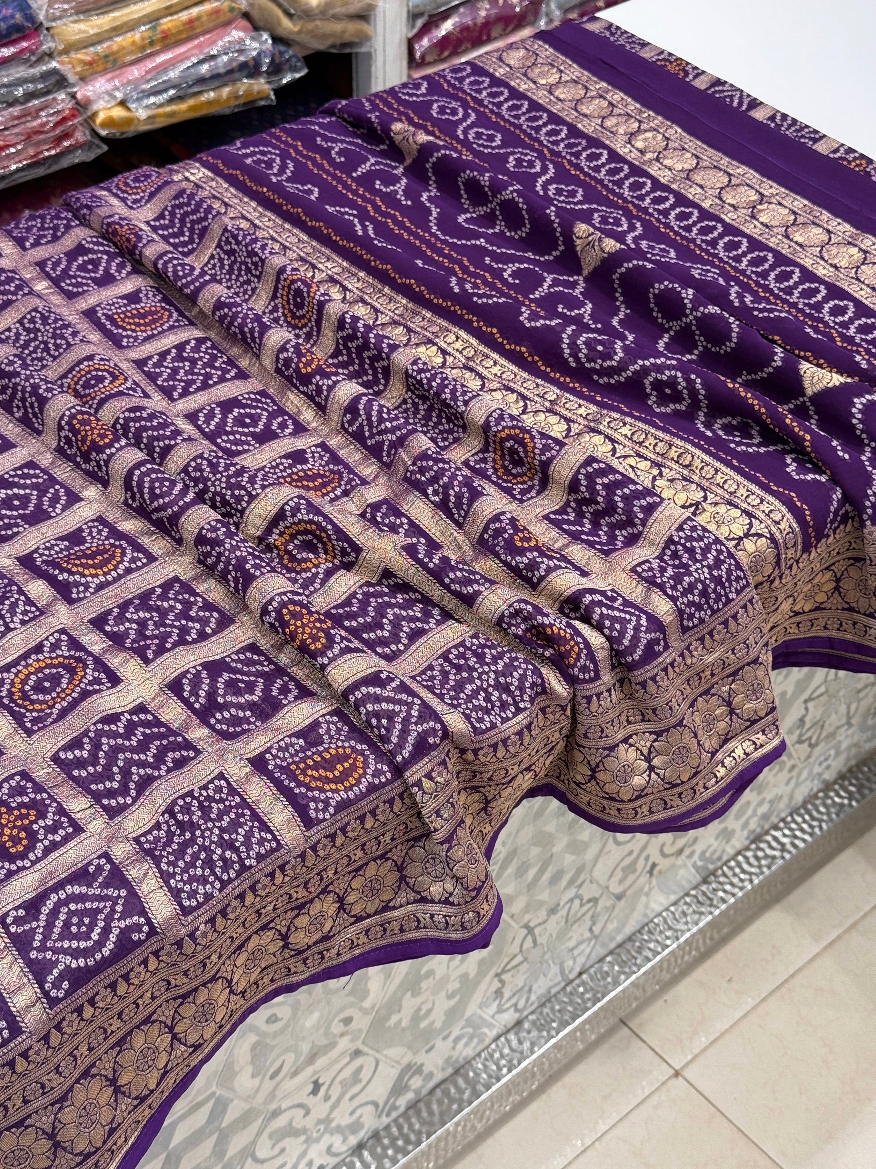 Purple Woven Bandhej Traditional Gharchola Saree