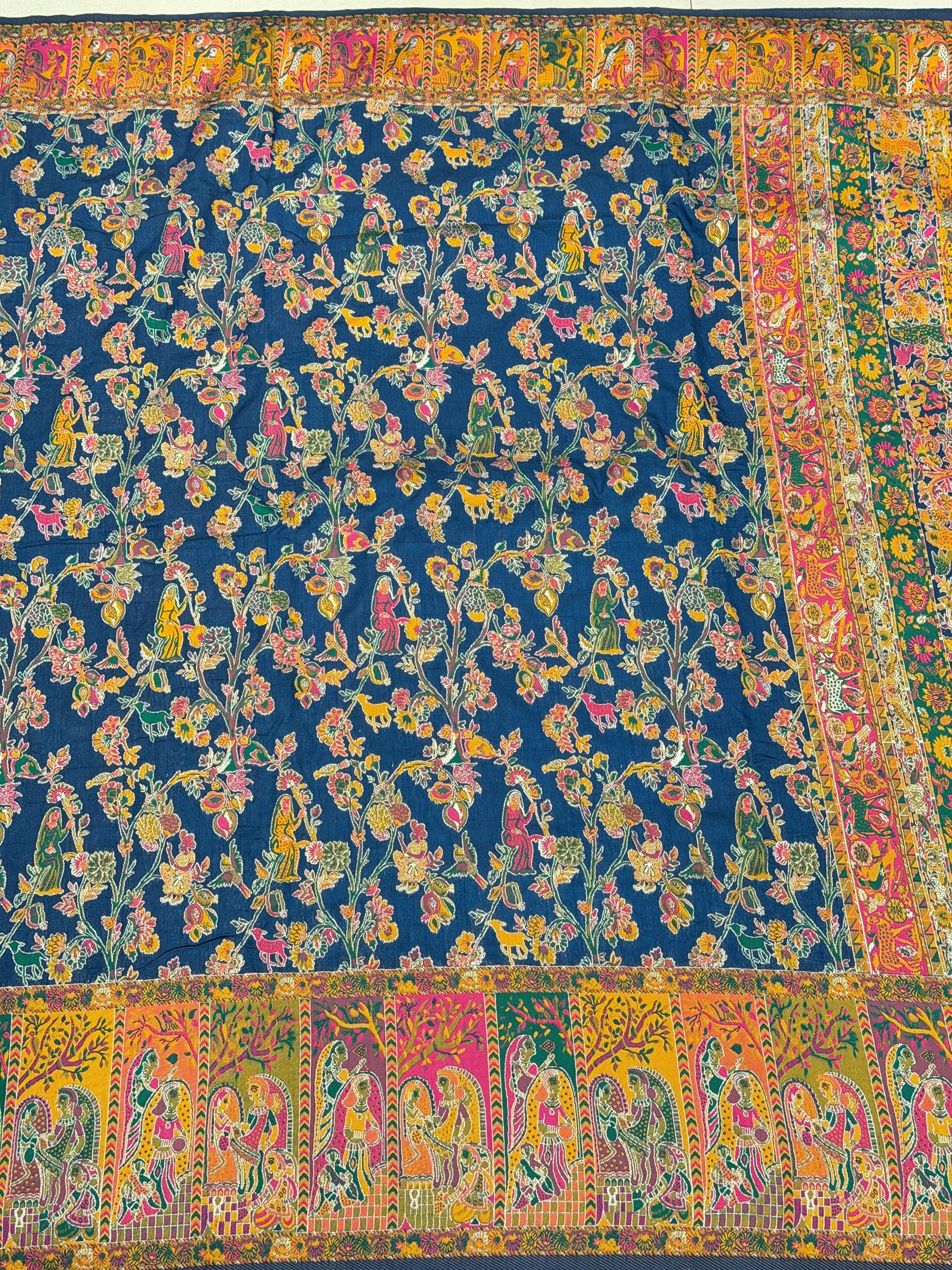 Blue Silk Weaved Pashmina Style Multi Colour Saree