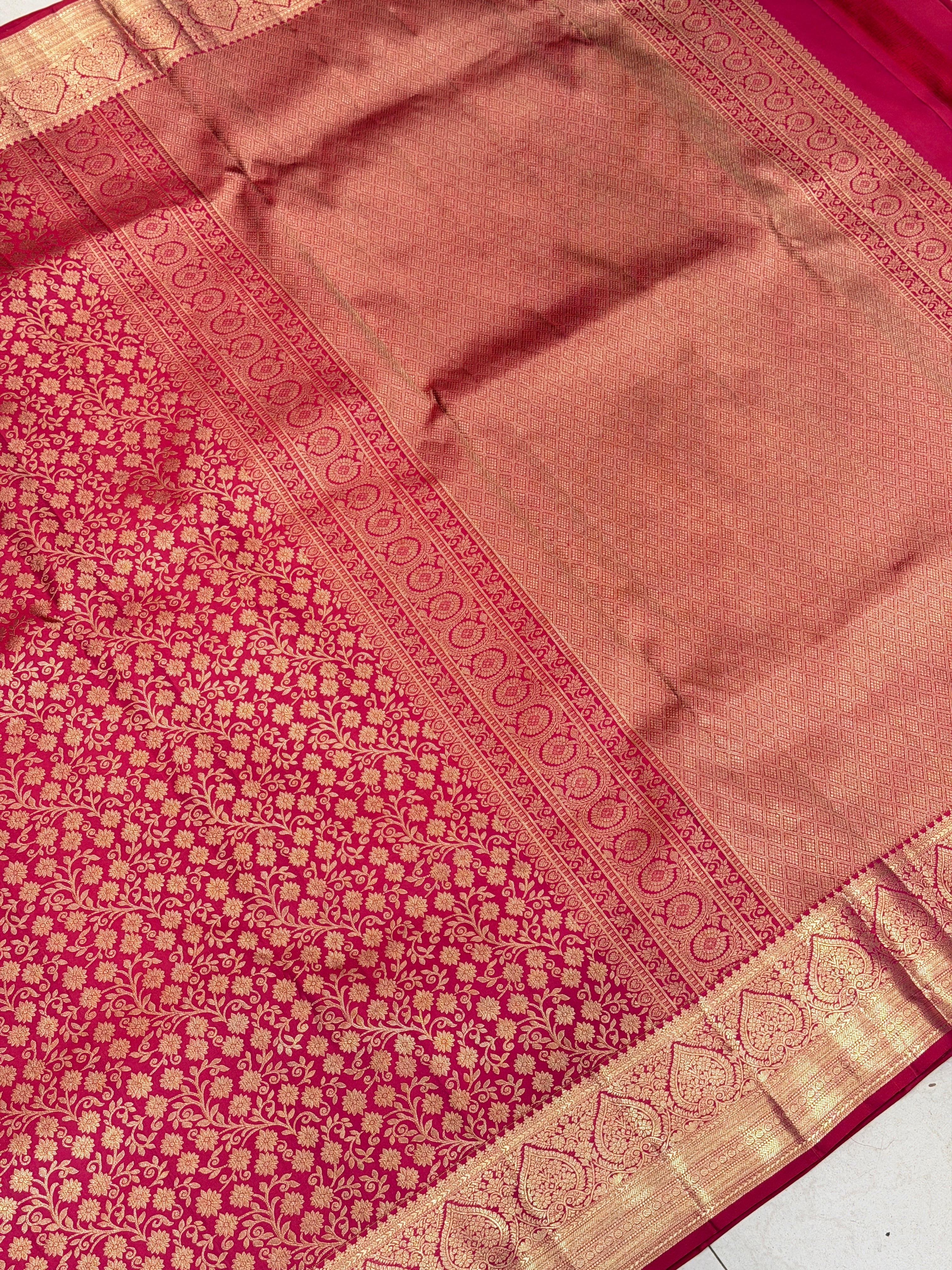 Crimson Floral Jaal Pure Silk Kanjivaram Saree