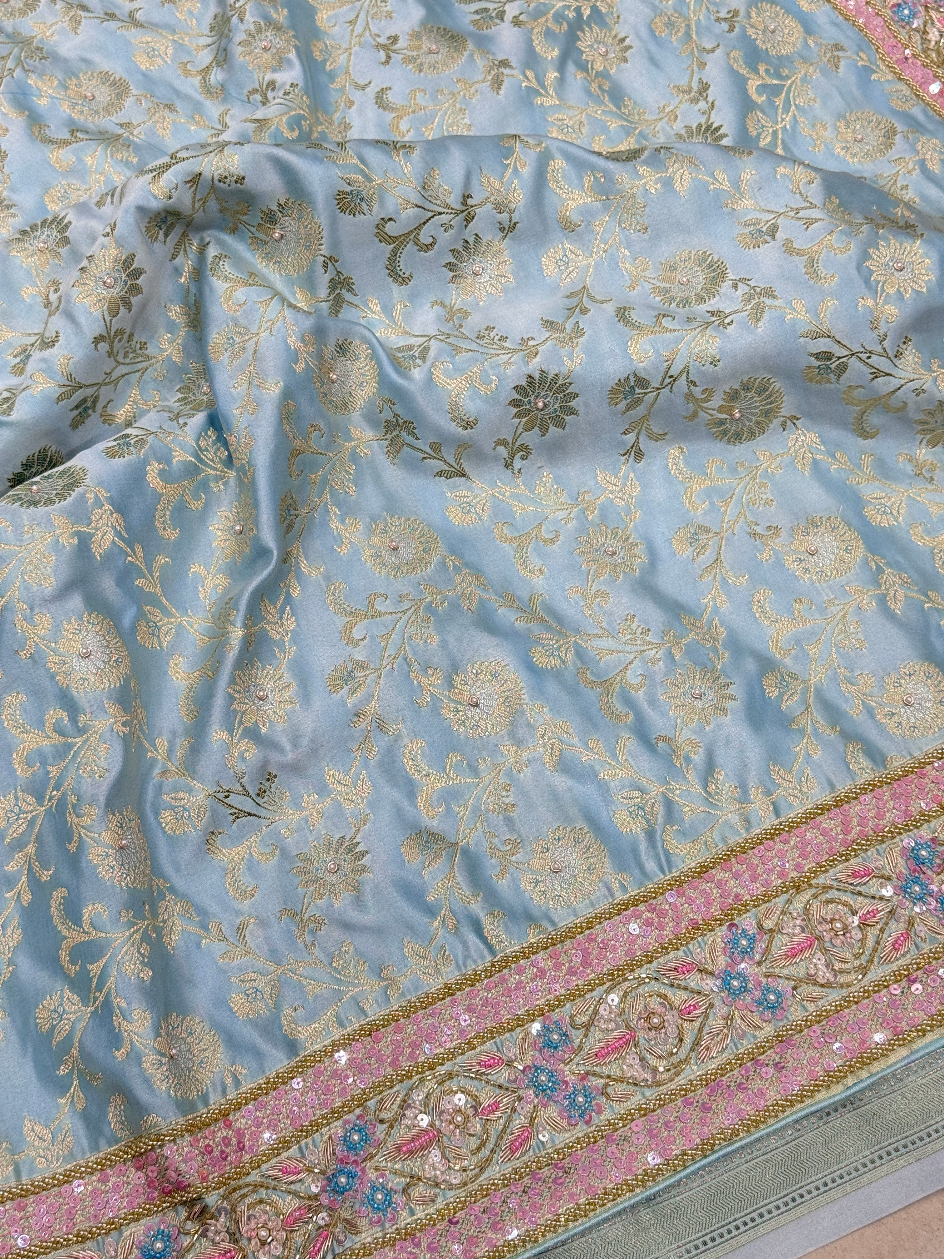 Light Blue Banarasi Small Jaal Fancy Embroidery Saree