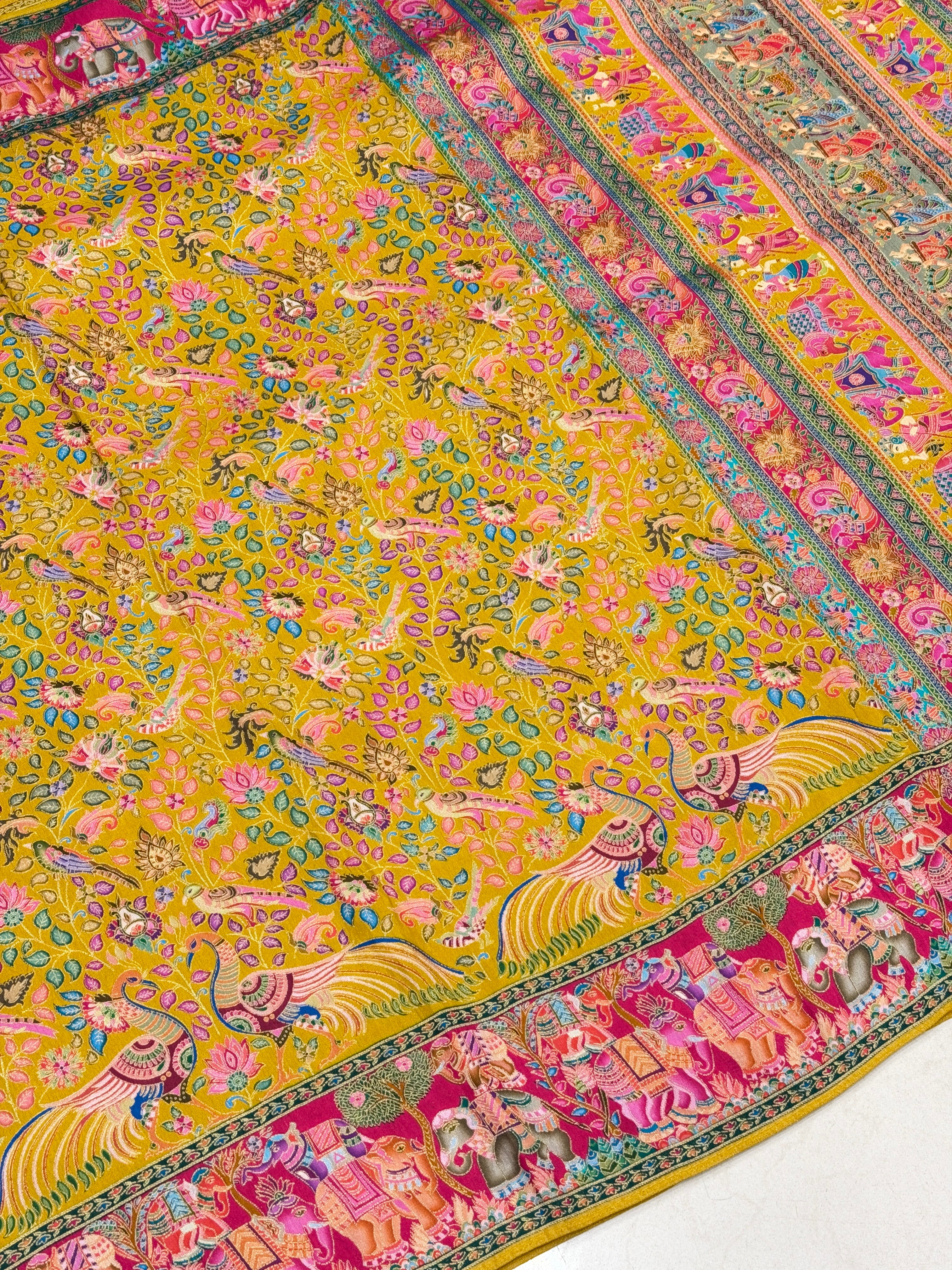 Yellow Rani Weaved Pashmina Style Multi Colour Saree