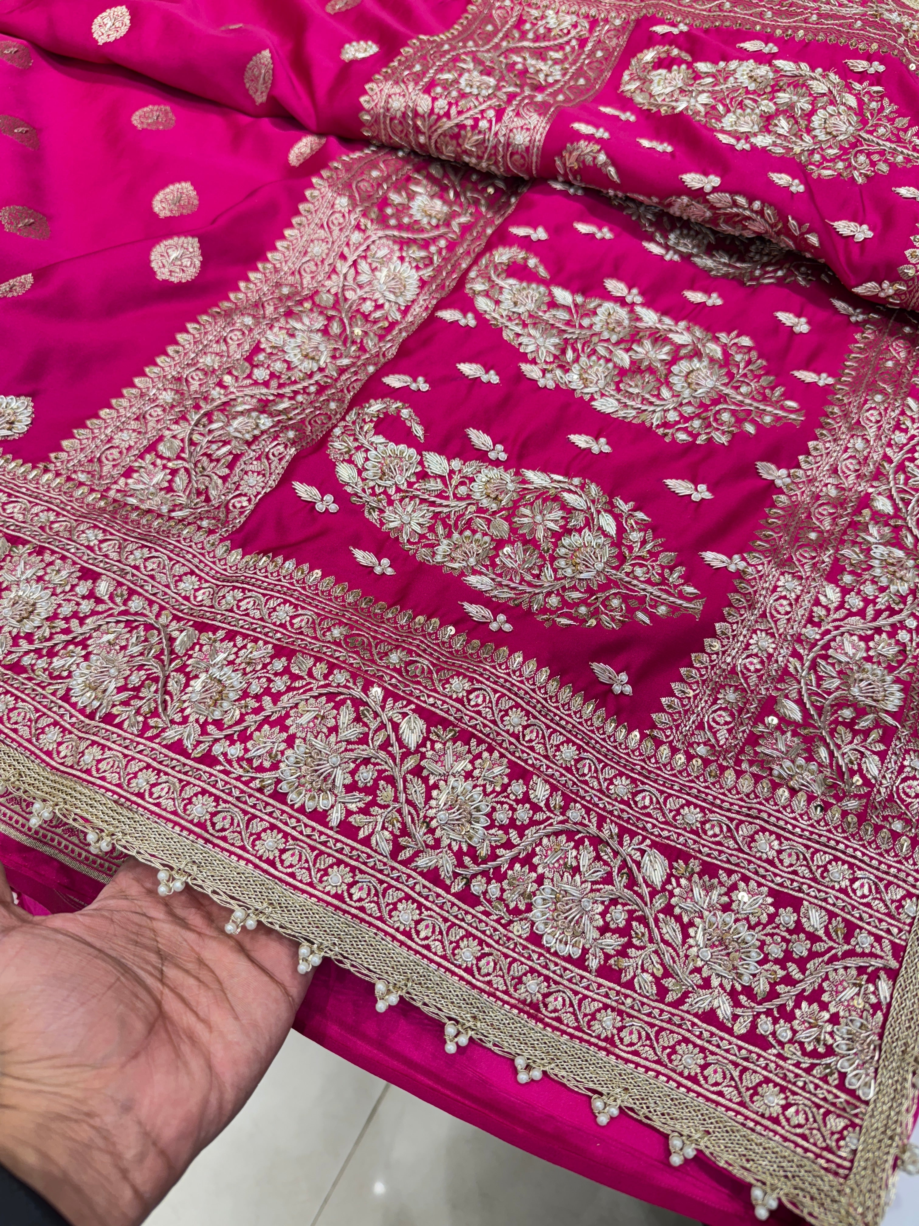 Rani Pink Banarasi Zardosi Knot Embroidery Saree