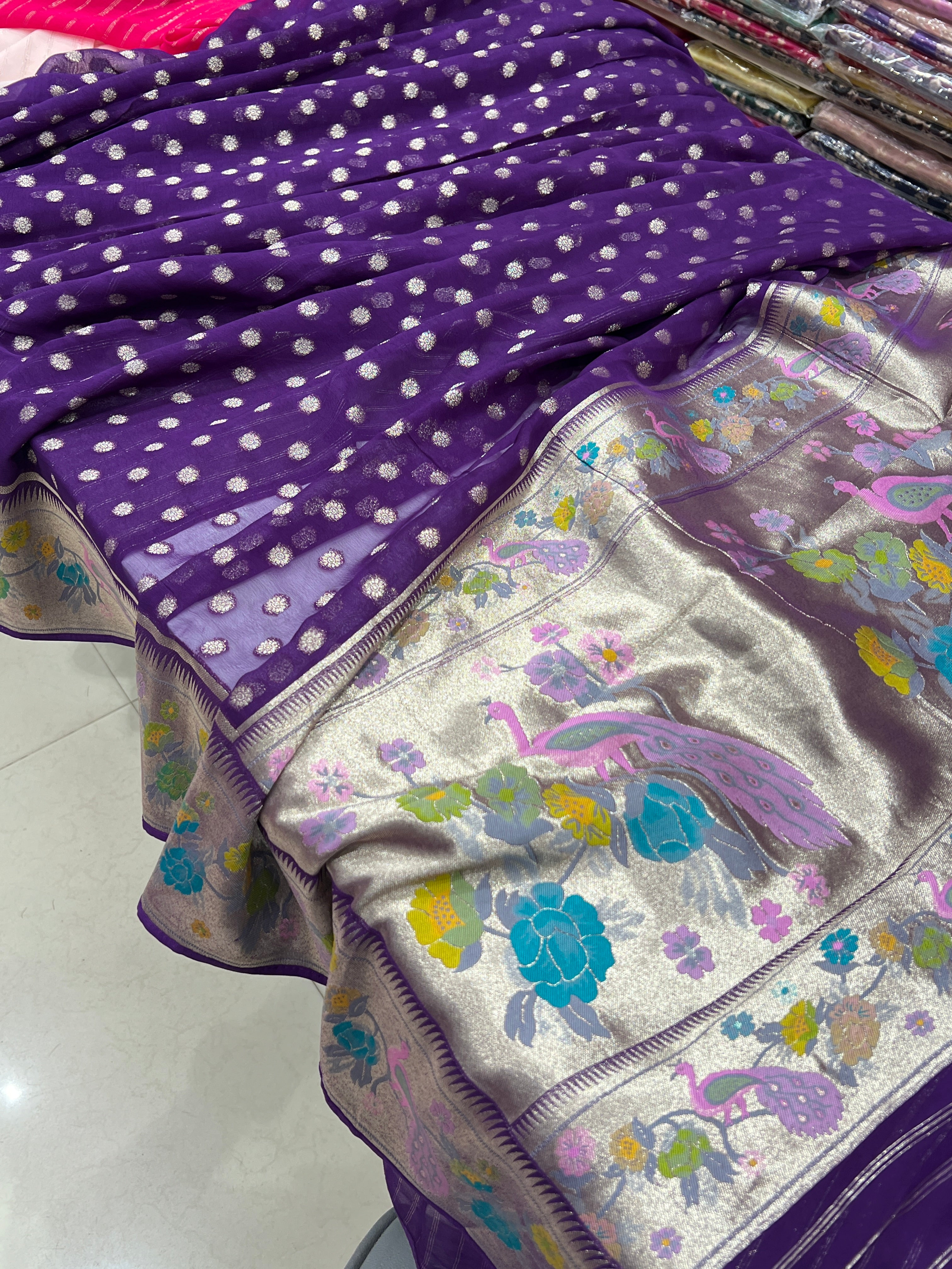 Violet Banaras Khaddi Georgette Paithani