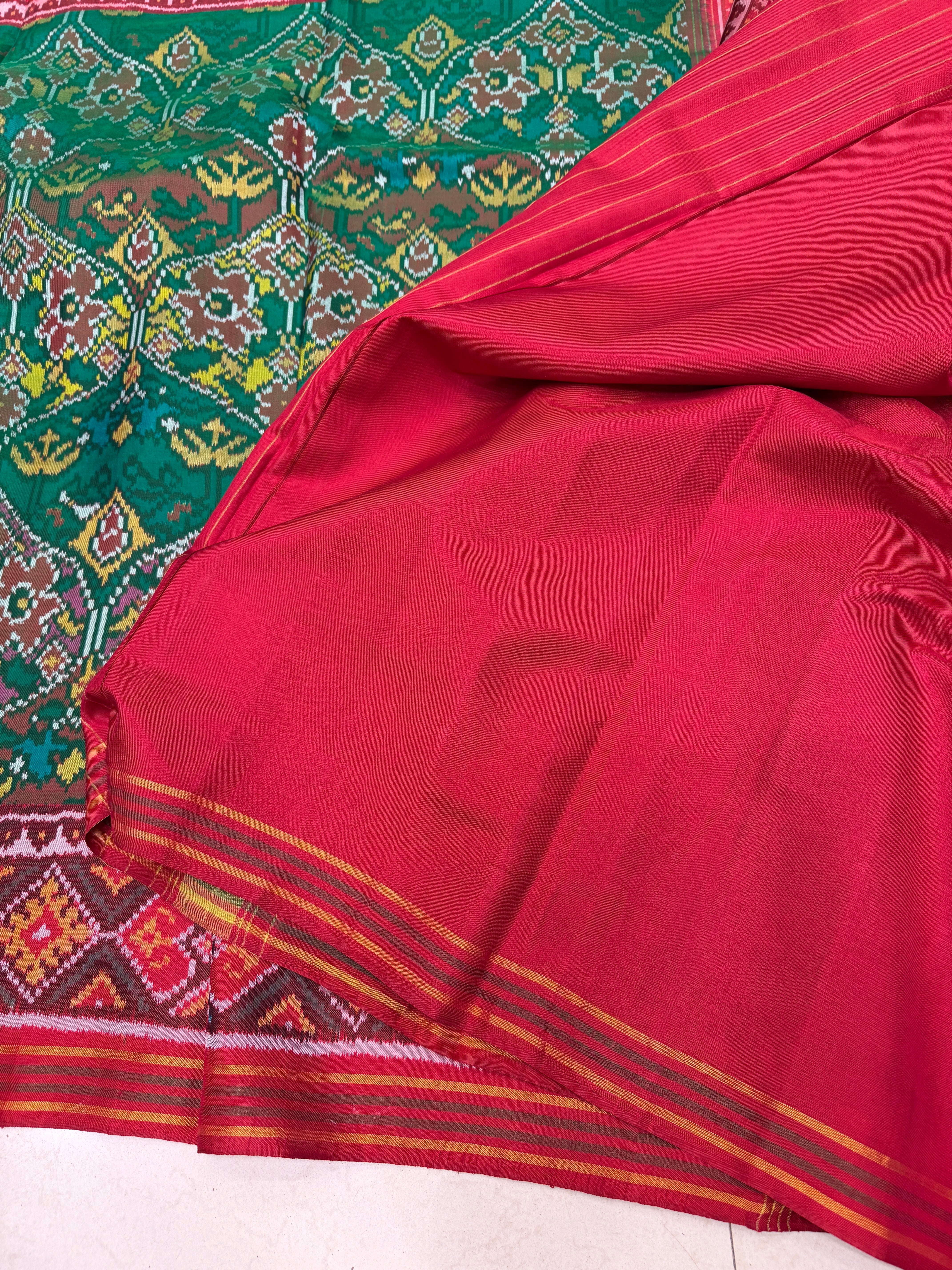 Bottle Green Contemporary Patan Patola Handloom Pure Silk Saree