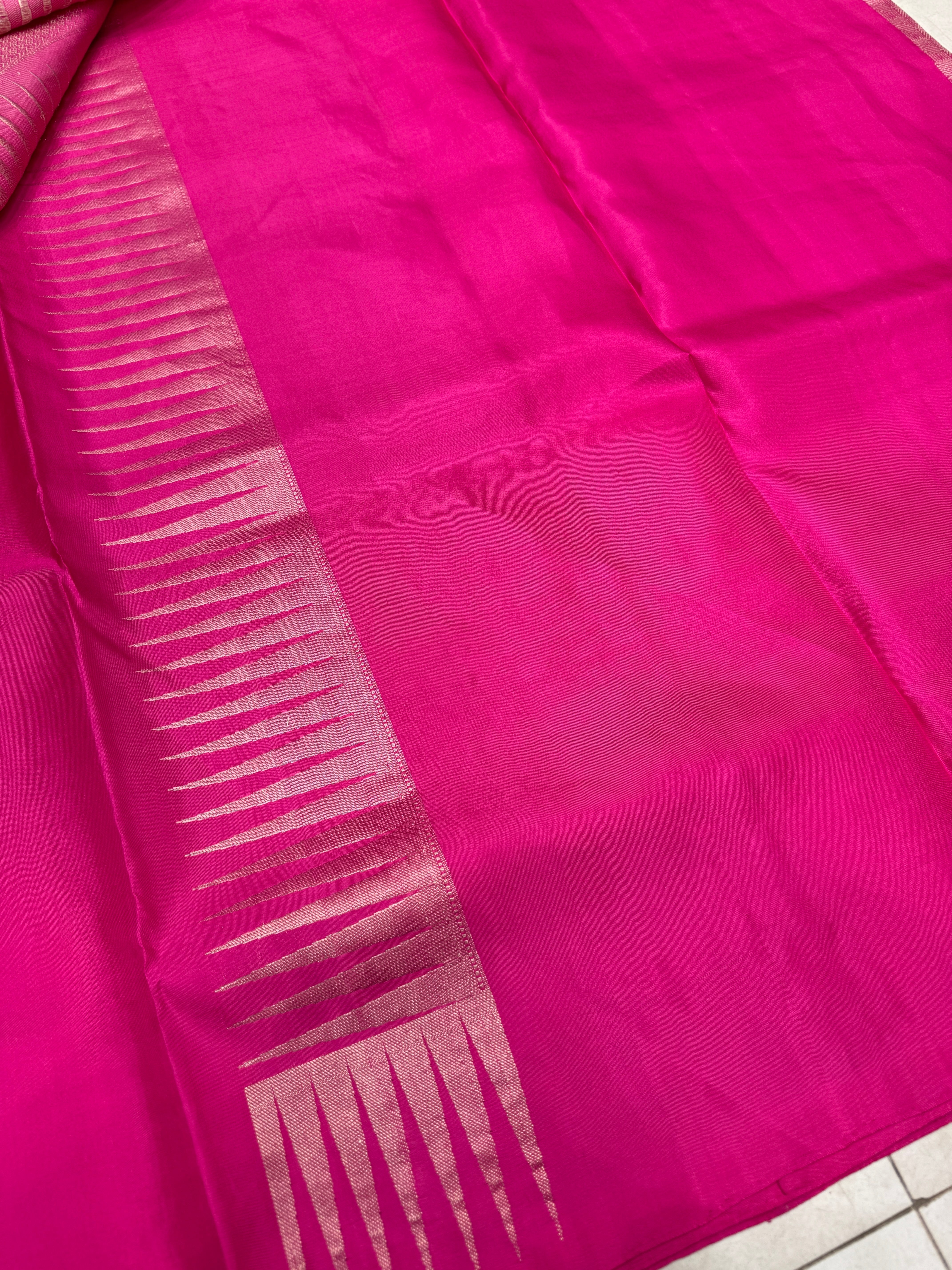 Rani Pink Rose Border Brocade Handloom Kanchipuram Pure Silk Saree