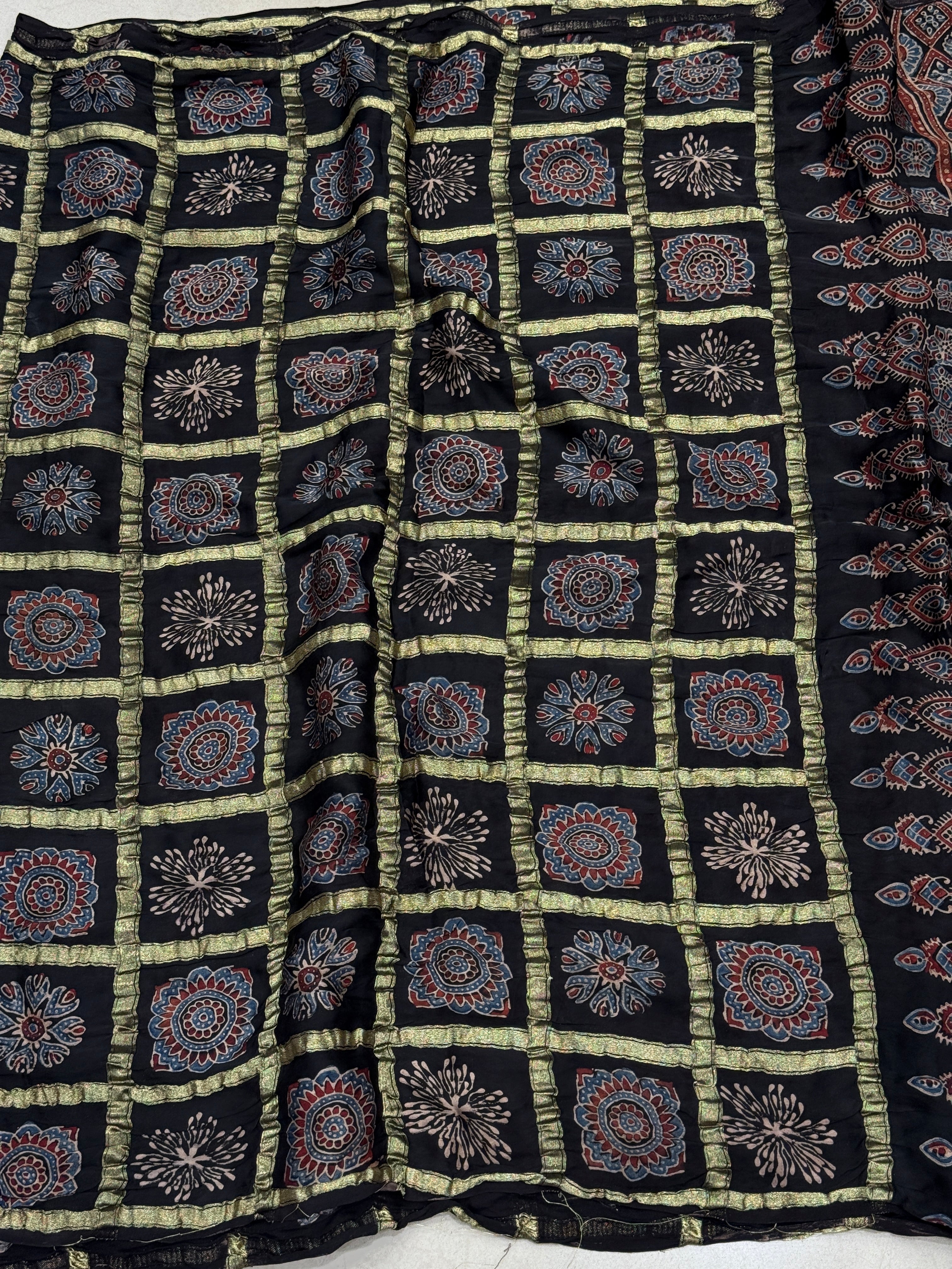 Black Ajrakh Lagdi Pata Gharchola Style Saree