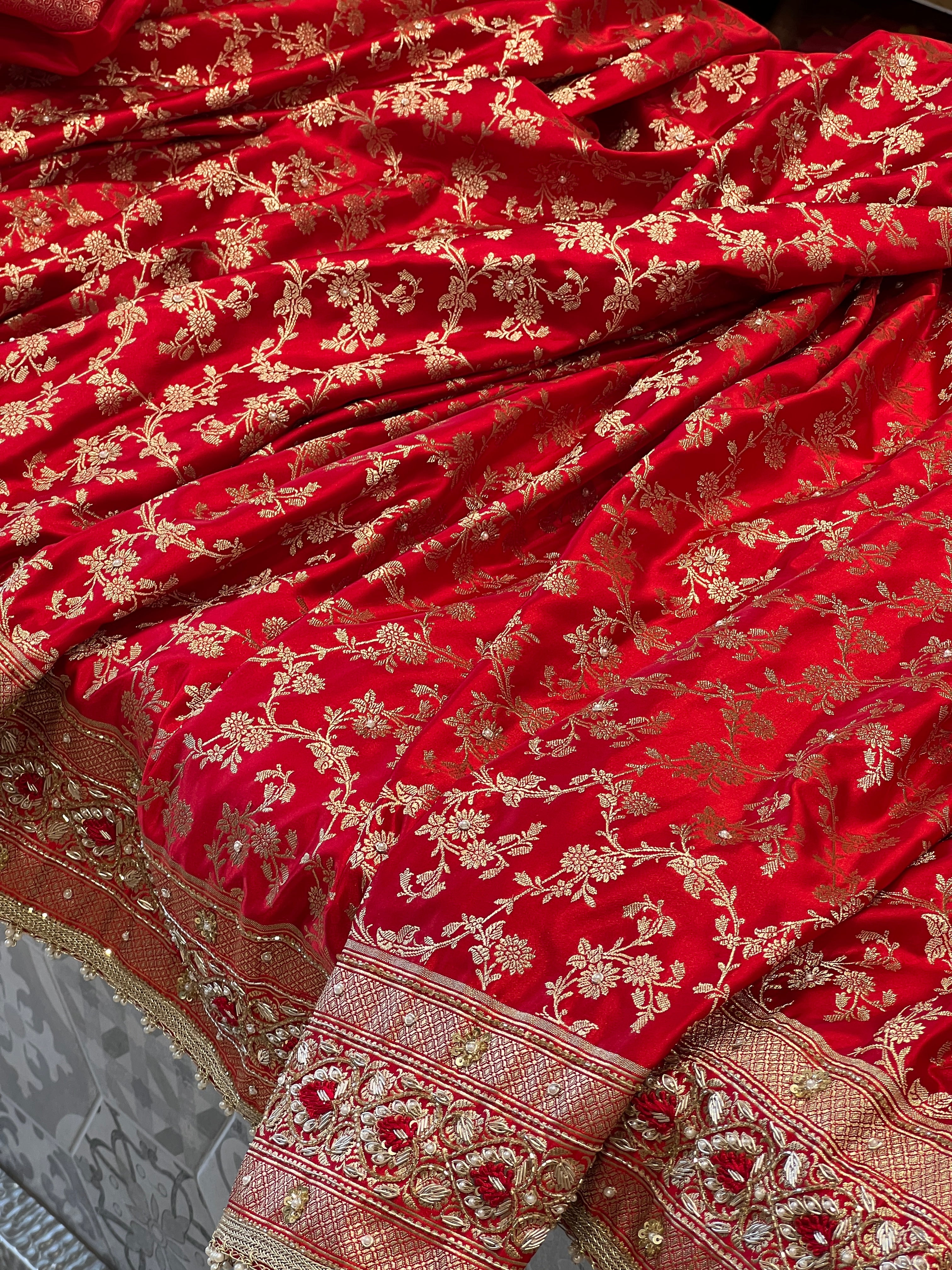 Red Banarasi Silk Resham Embroidery Saree