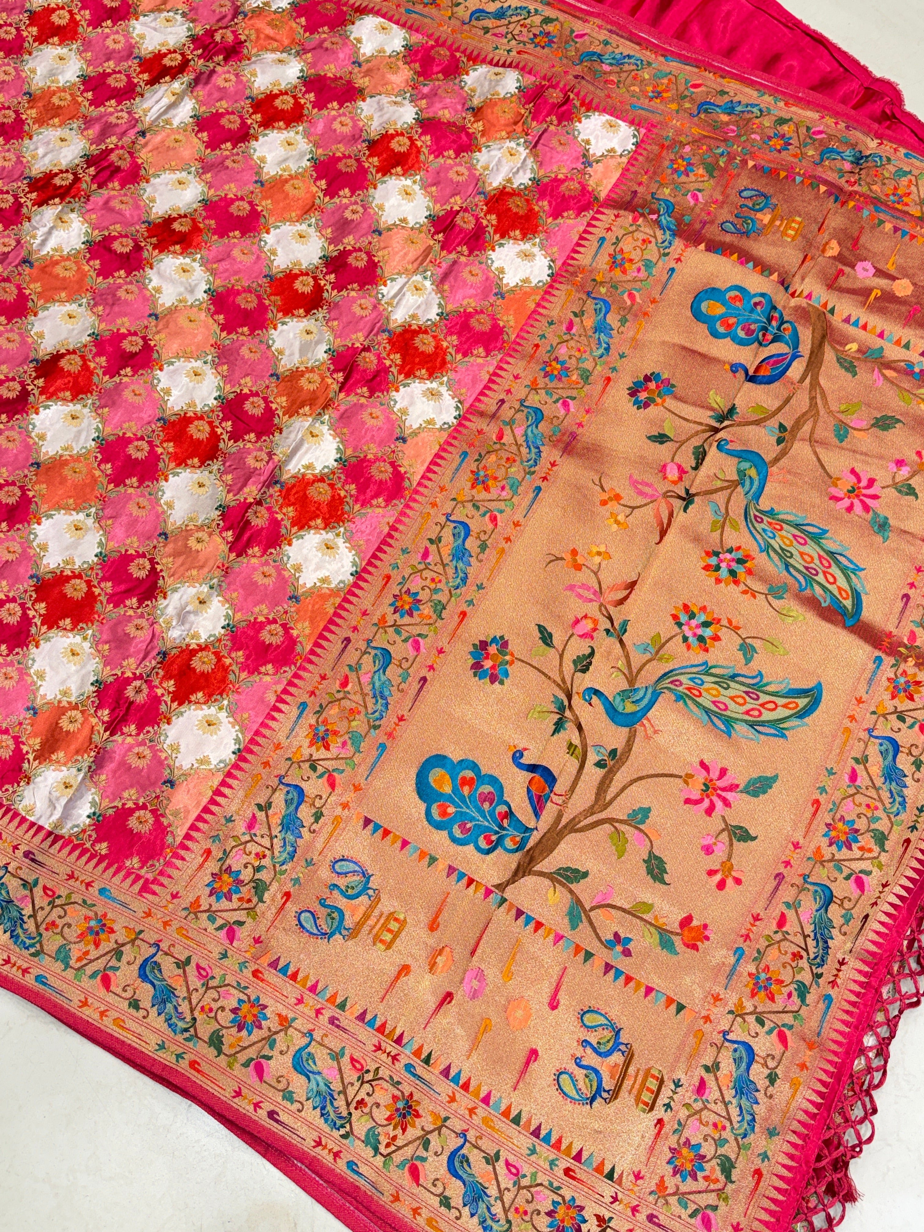 White Rani Meenakari Banarasi Modal Satin Rangkat Saree