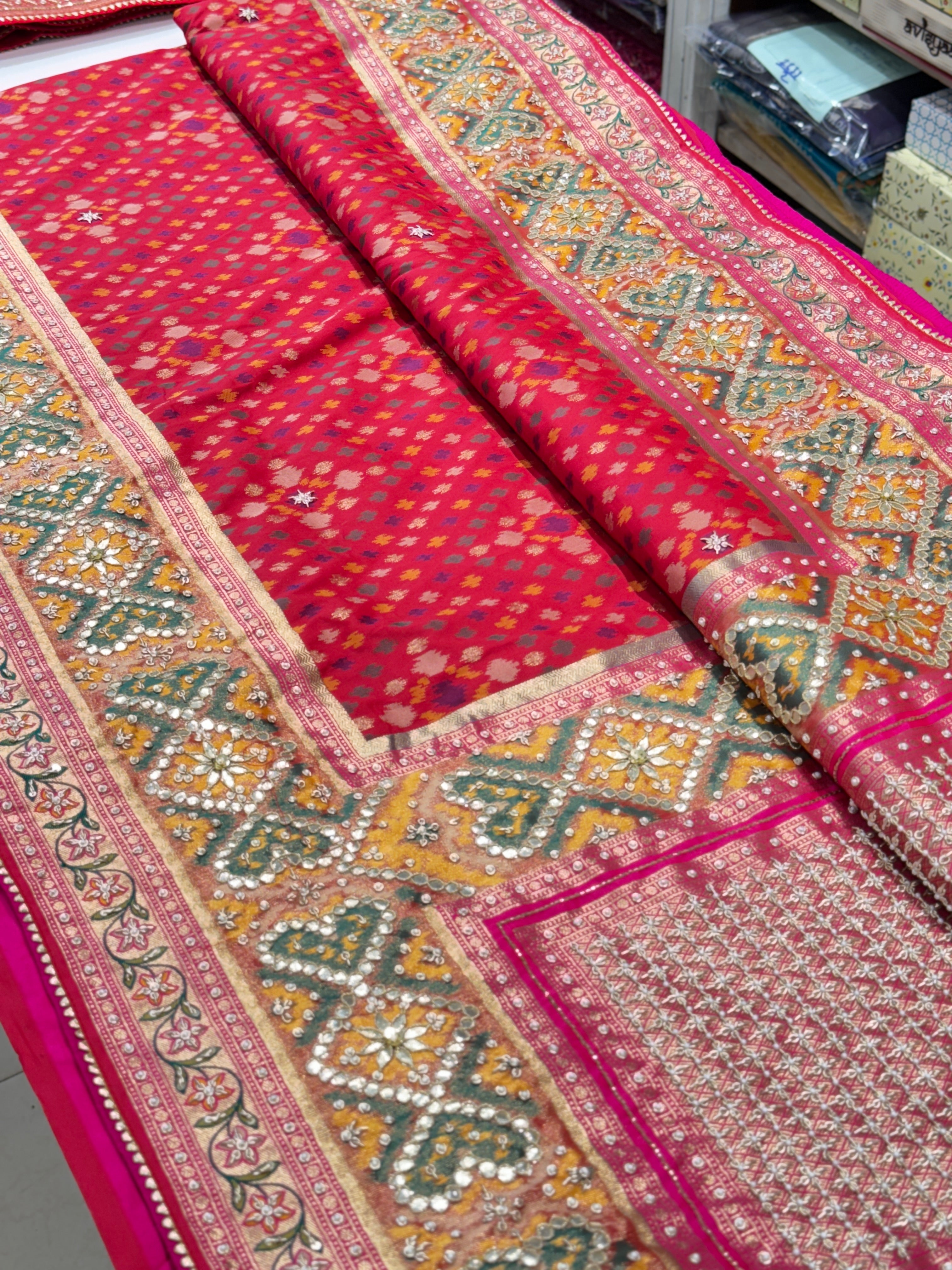 Red Patola Zardosi Gotapatti Dori Hand Emboidery Saree