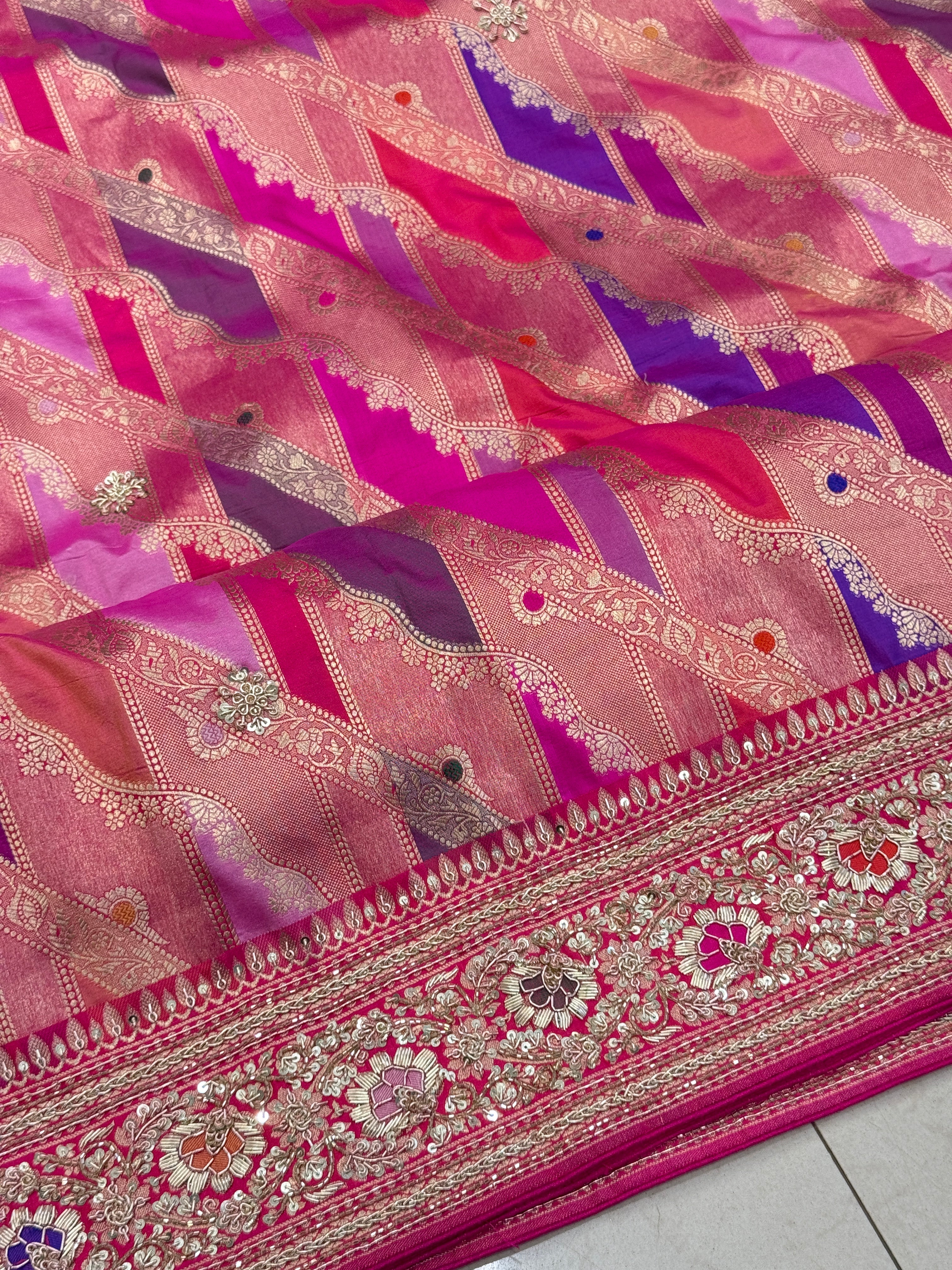Handloom Banarasi Rangkat with Zardosi Embroidery Saree