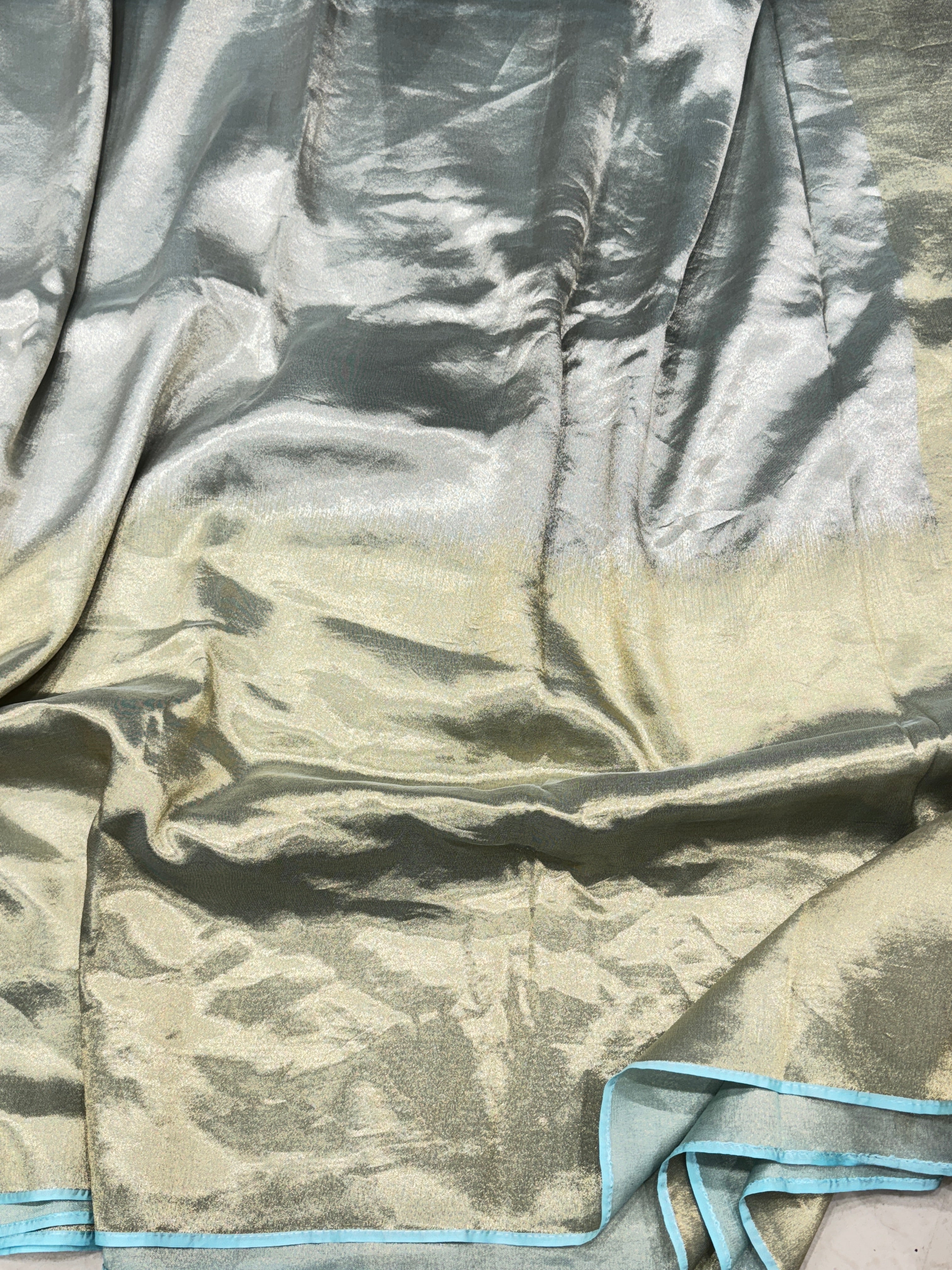 Light Blue Gold Silver Half Half Contemporary Banarasi Tissue Silk Saree