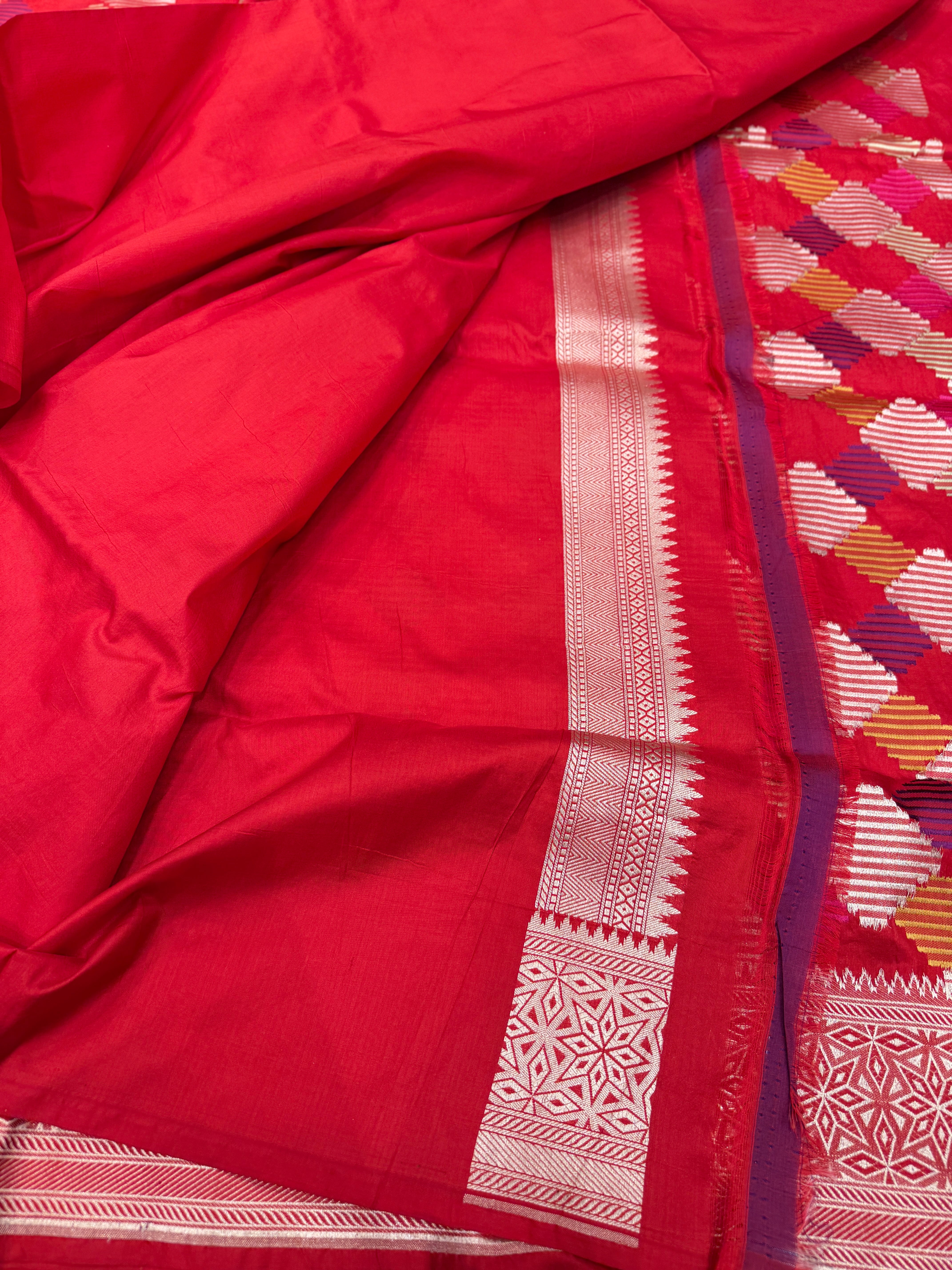 Red Rangkat Katan Banarasi Handloom Saree