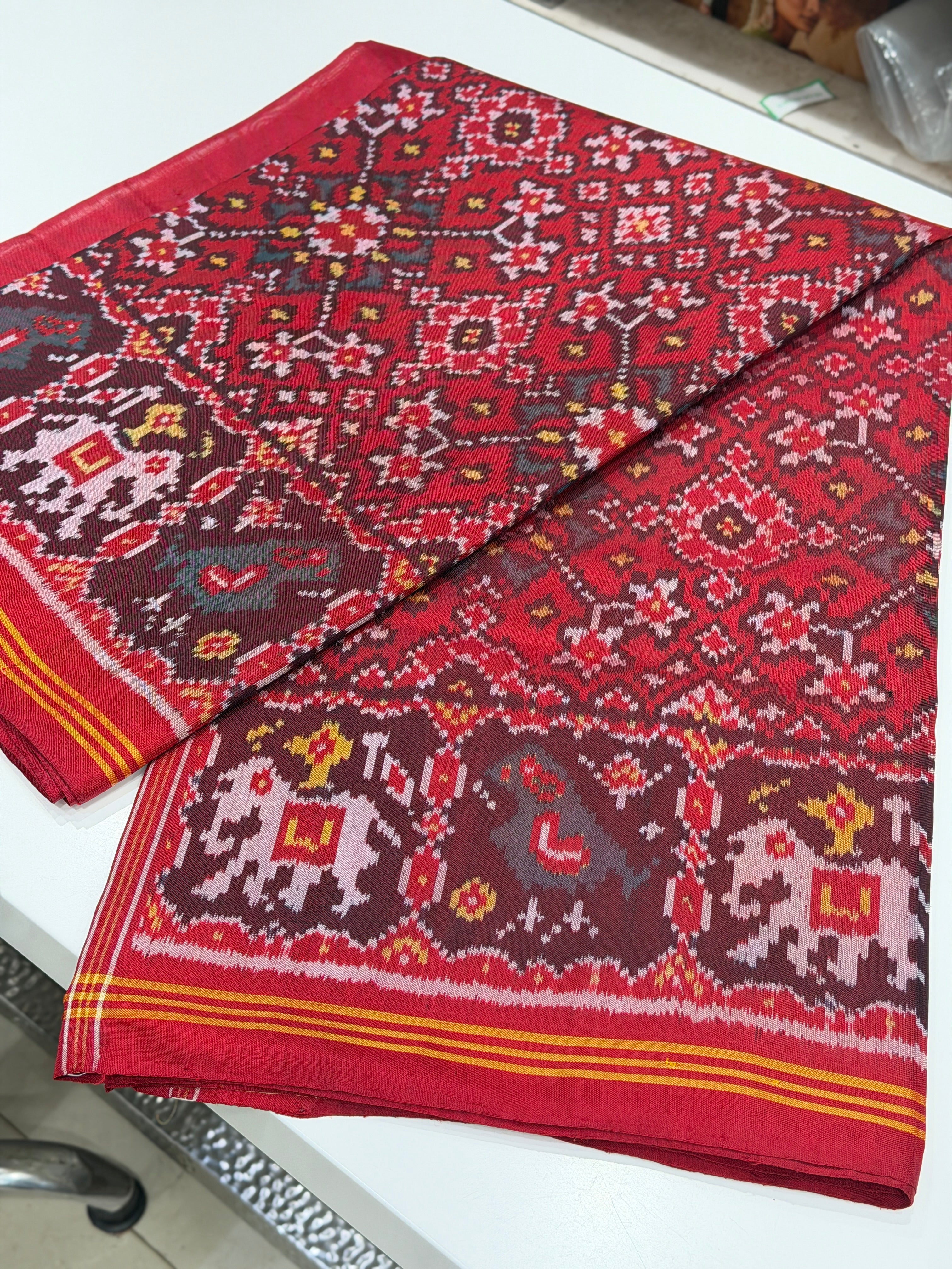 Red Navratna Patan Patola Handloom Pure Silk Saree