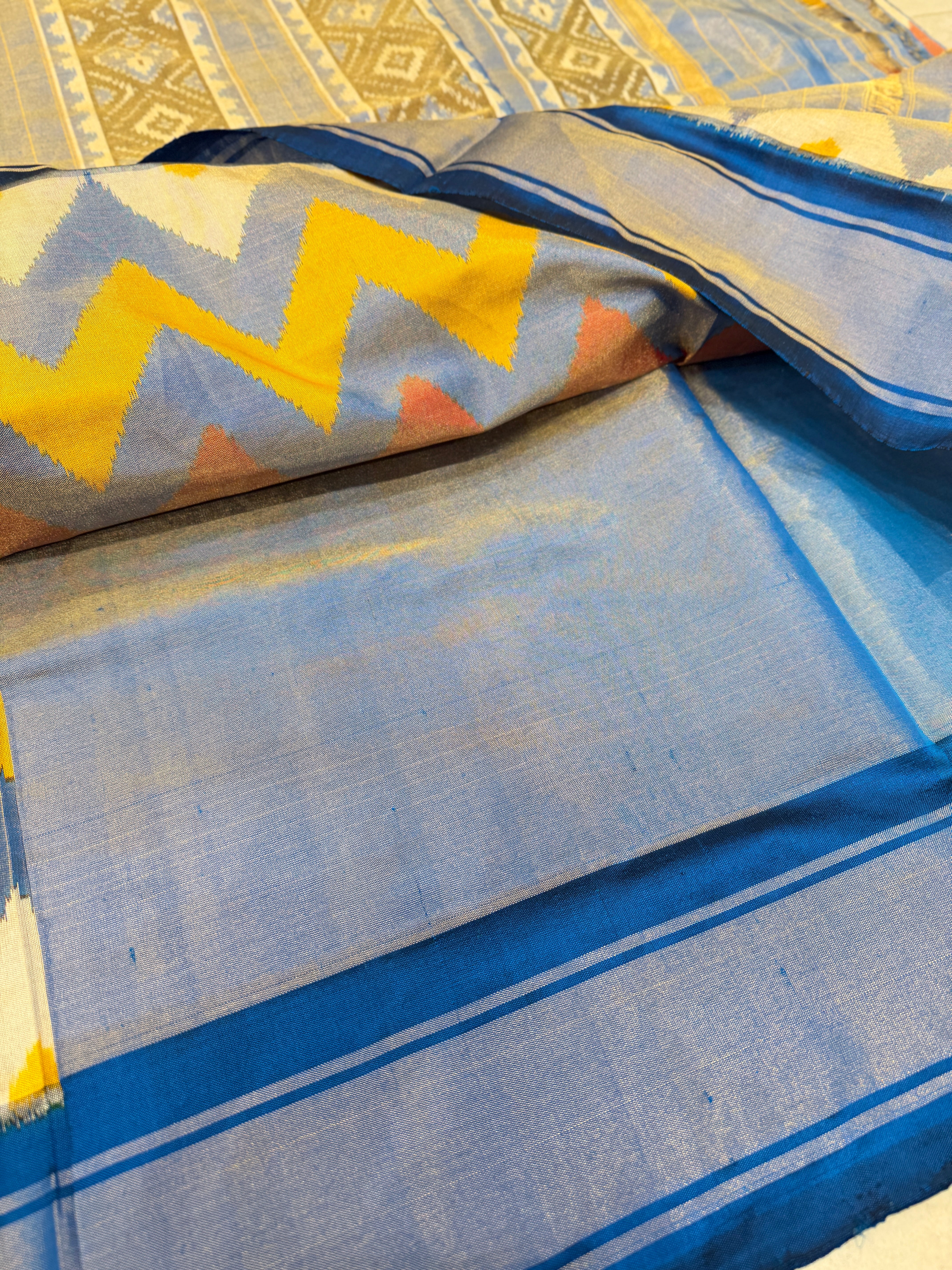 Contemporary Leheriya Tissue Patan Ikat Patola Silk Saree