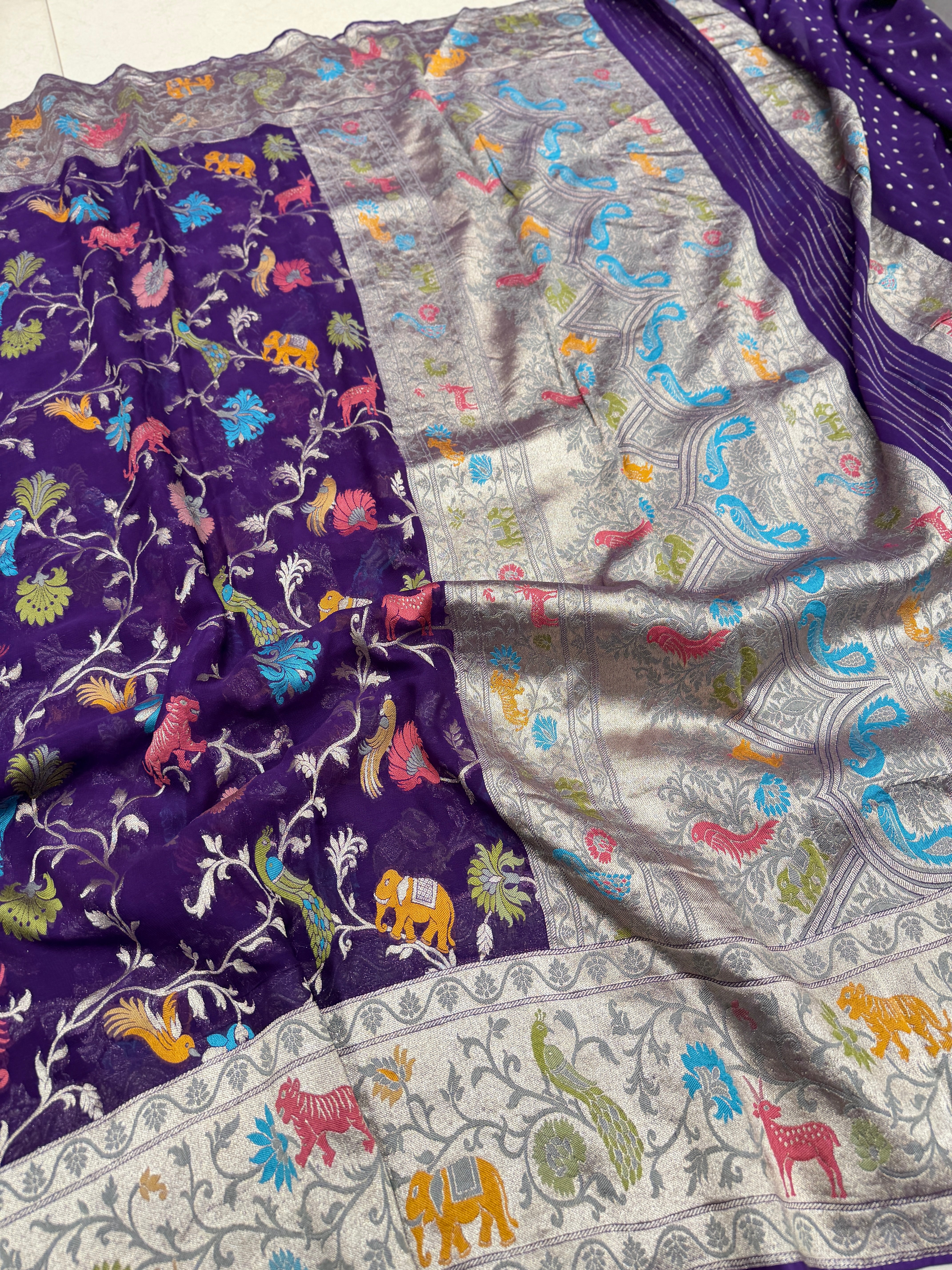Violet Shikara Banarasi Khaddi Georgette Saree