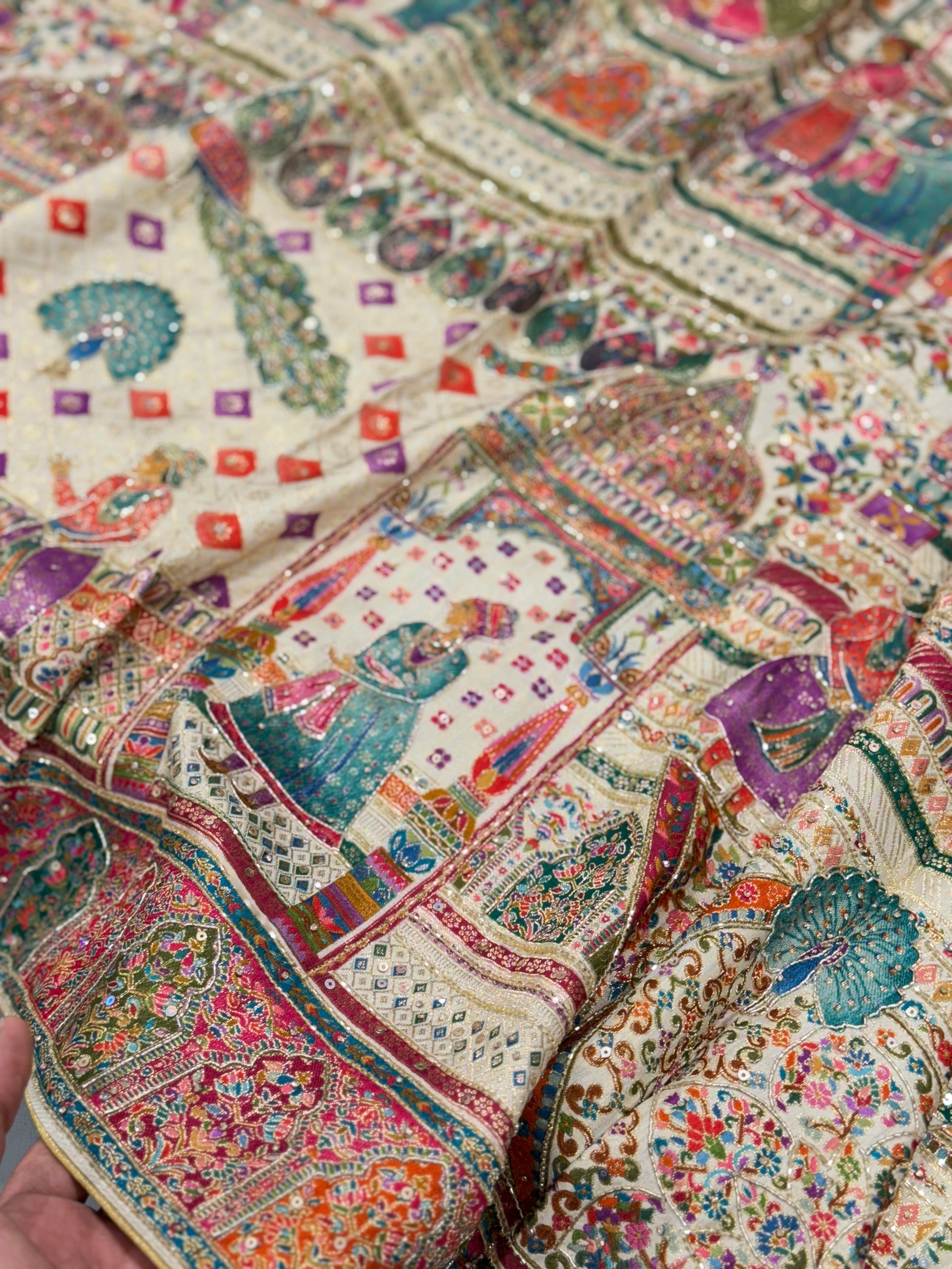 Beige Darbar Pashmina Style Weave with Hand Embroidery