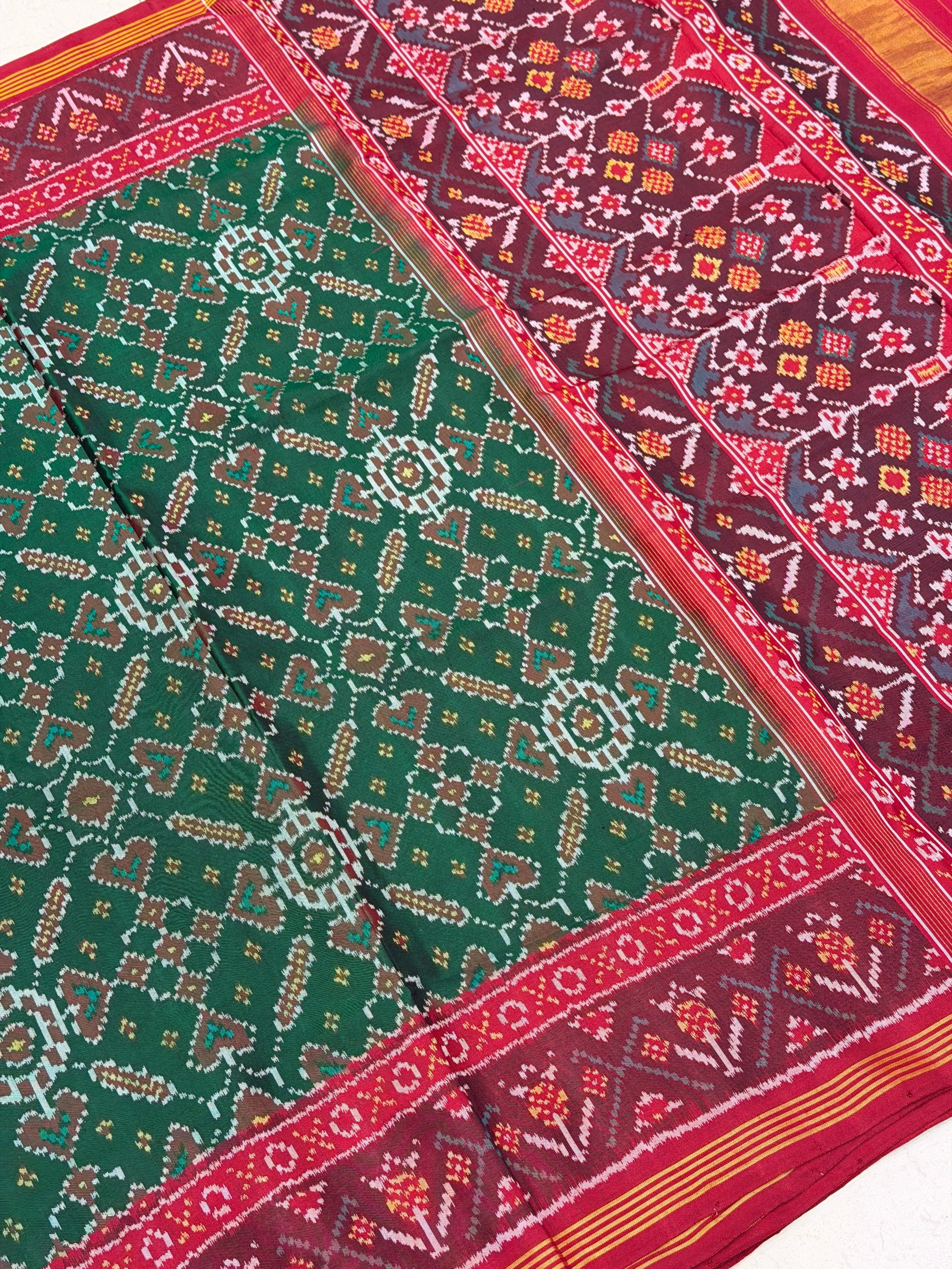 Bottle Green Manek Chowk Pure Silk Patan Patola Handloom Saree