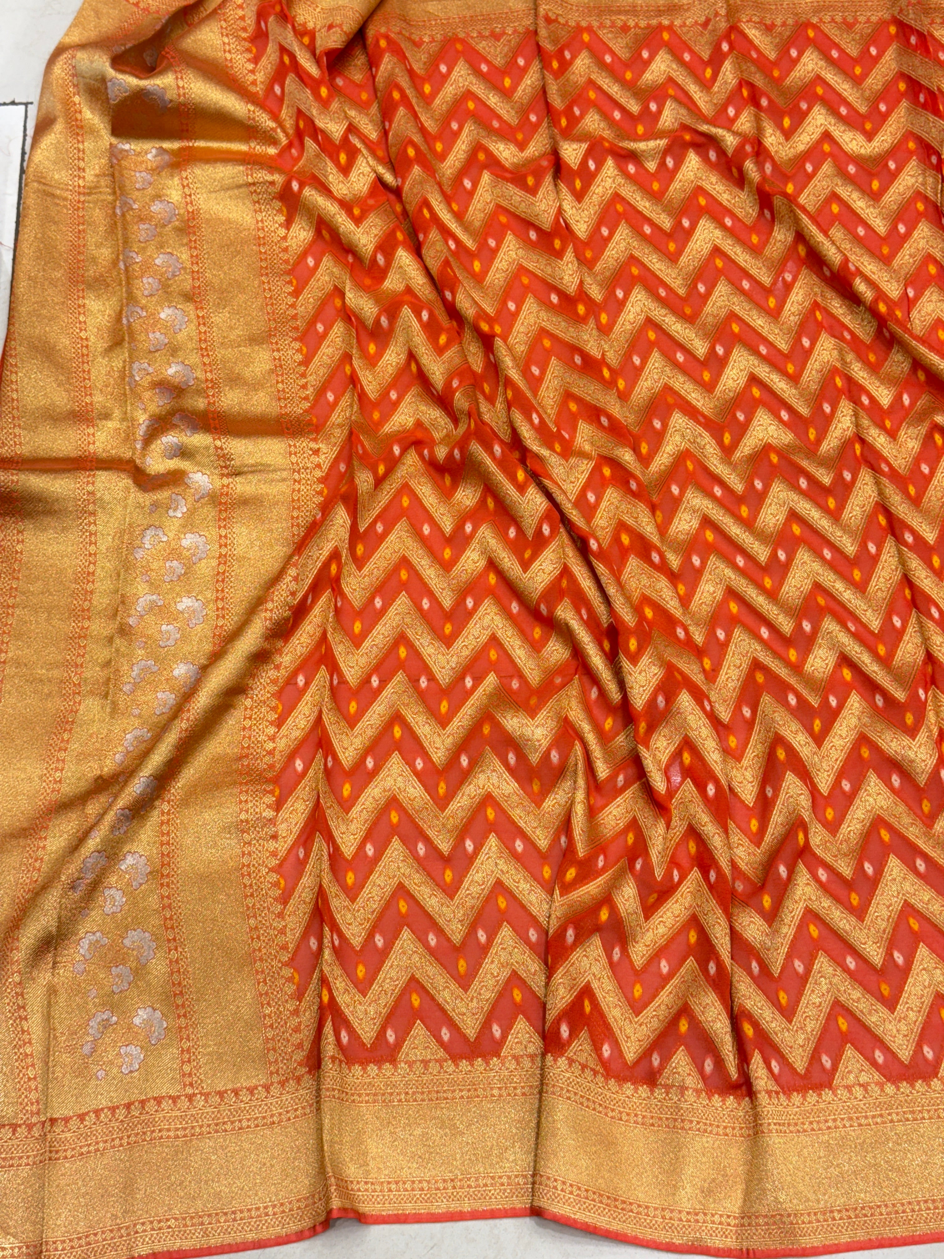 Orange Georgette Woven Bandhej Dupatta
